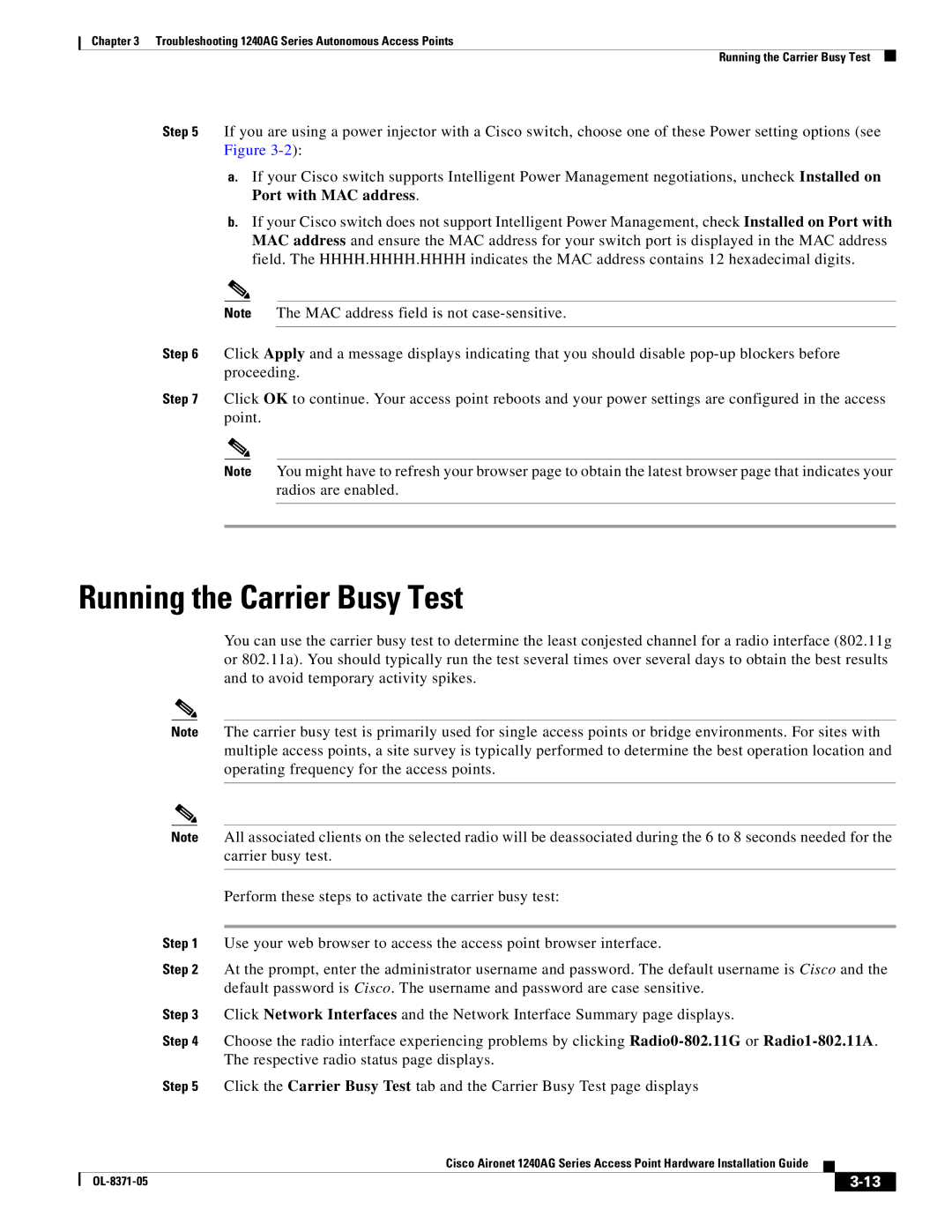 Cisco Systems 1240AG manual Running the Carrier Busy Test 