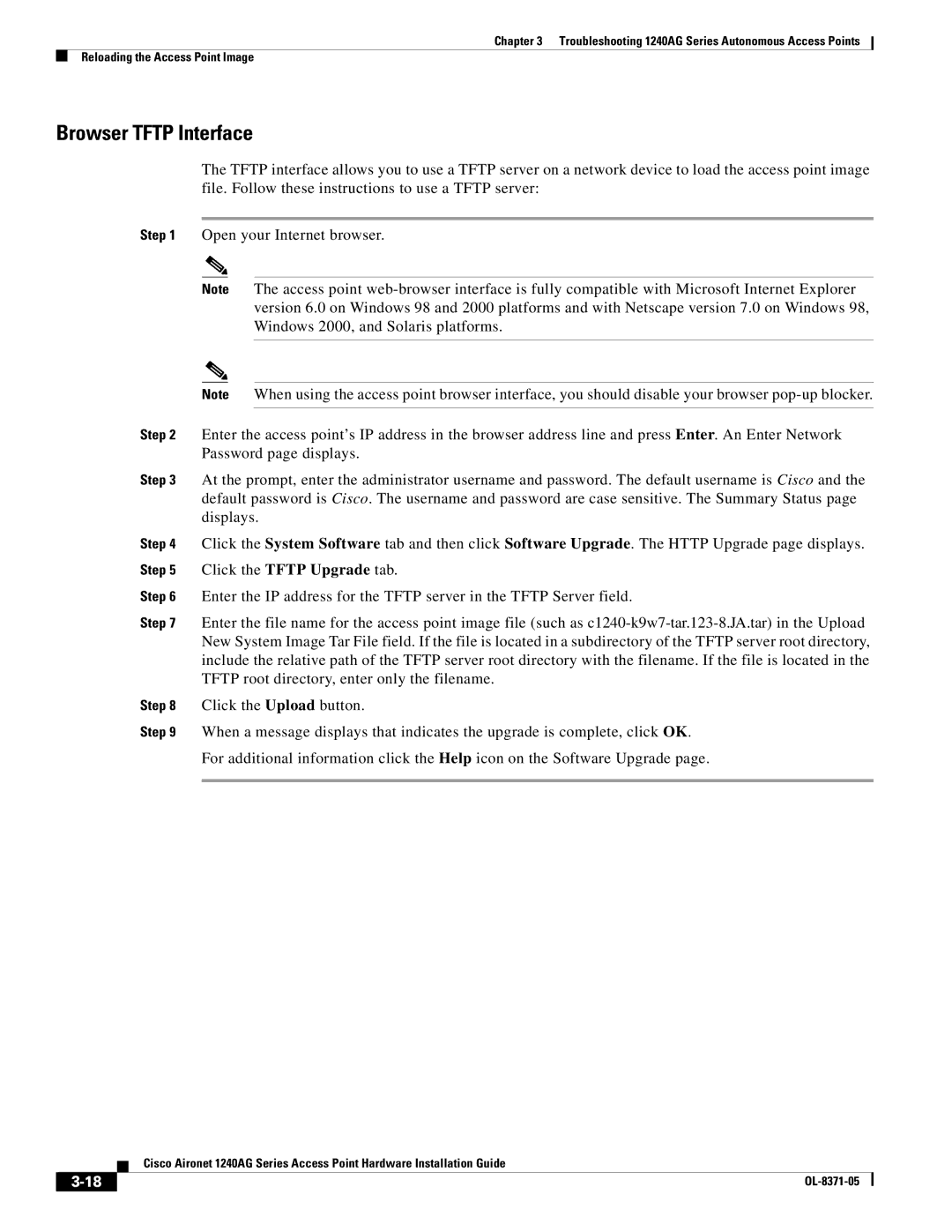 Cisco Systems 1240AG manual Browser Tftp Interface 