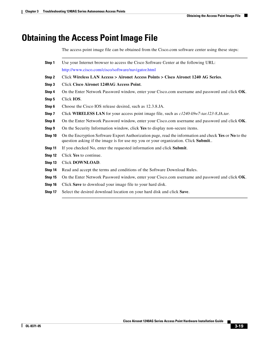 Cisco Systems 1240AG manual Obtaining the Access Point Image File 