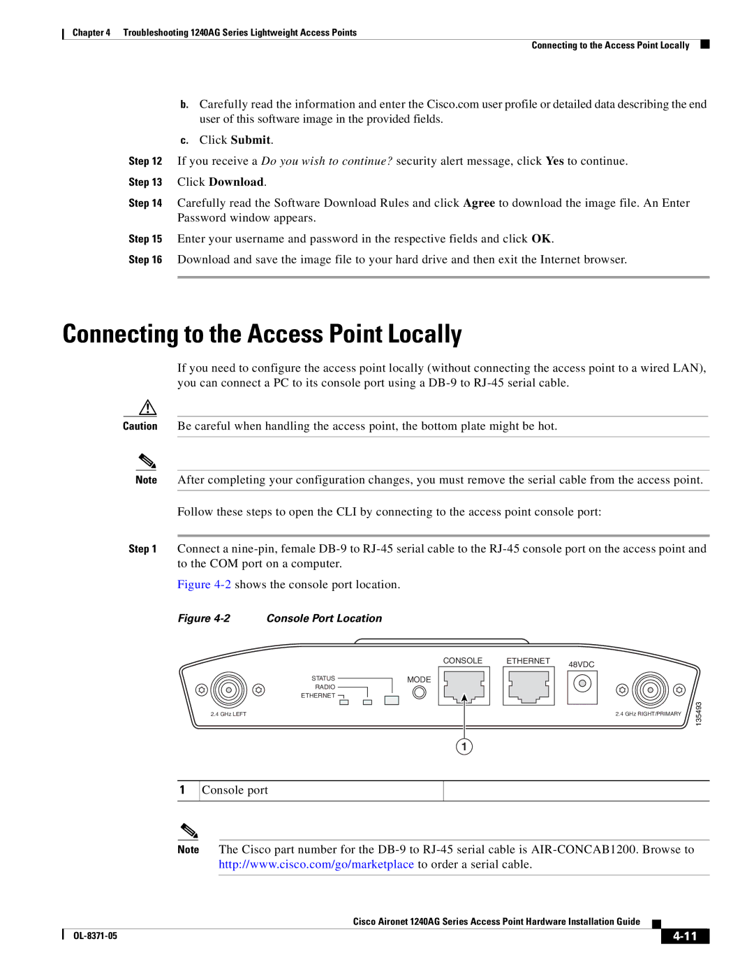 Cisco Systems 1240AG manual 2shows the console port location 