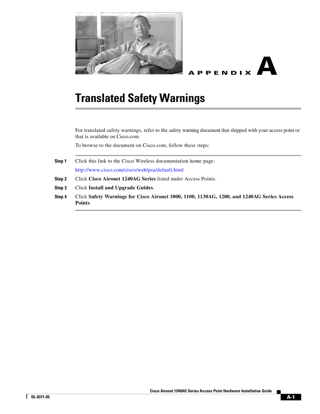 Cisco Systems 1240AG manual Translated Safety Warnings 