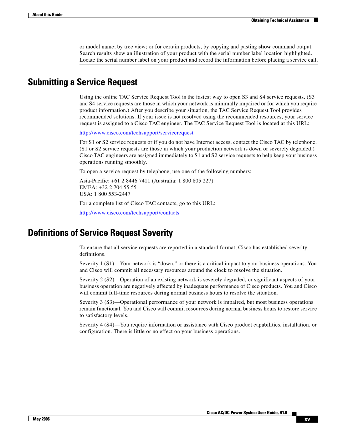 Cisco Systems 124792, 124778, 159330 manual Submitting a Service Request, Definitions of Service Request Severity 