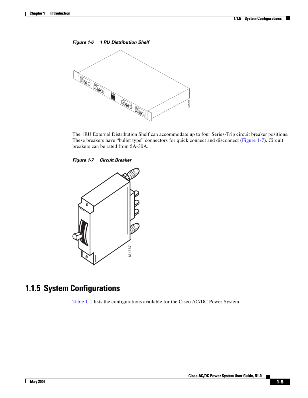 Cisco Systems 124792, 124778, 159330 manual System Configurations, 6 1 RU Distribution Shelf, 7 Circuit Breaker 