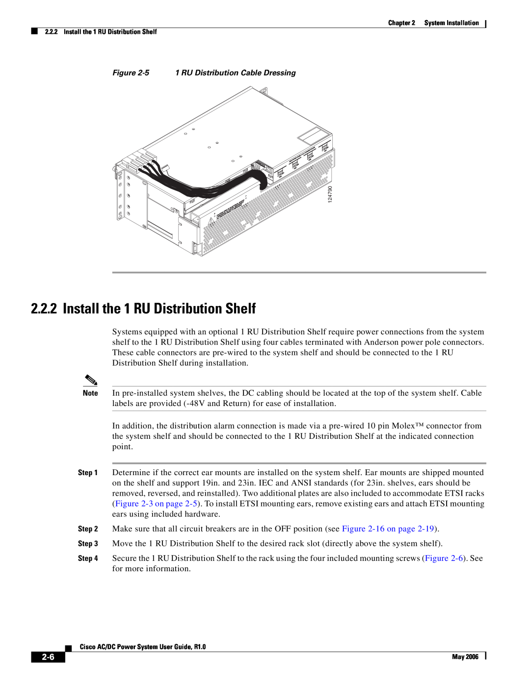 Cisco Systems 124778, 124792, 159330 manual Install the 1 RU Distribution Shelf, 5 1 RU Distribution Cable Dressing 