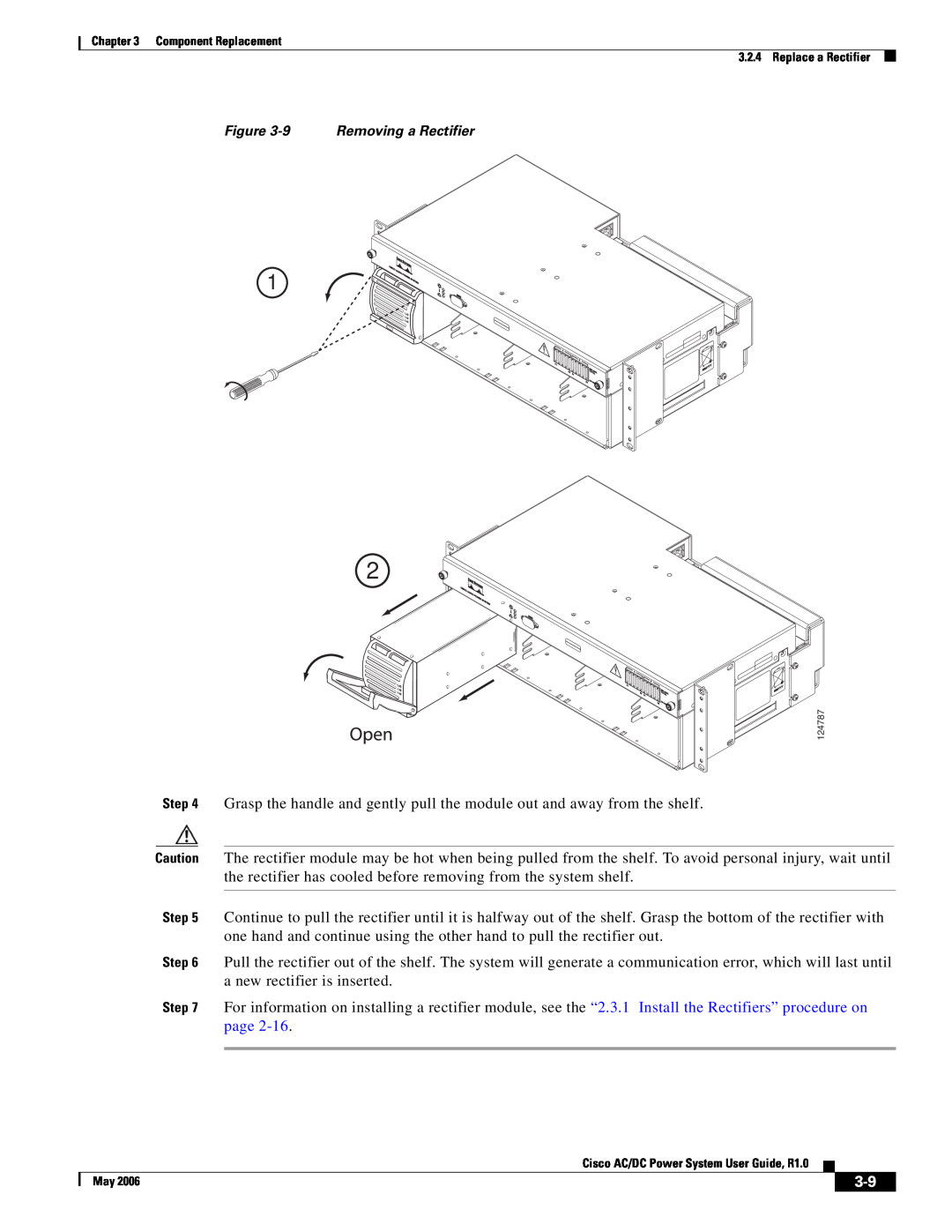 Cisco Systems 124778, 124792, 159330 manual 9 Removing a Rectifier 