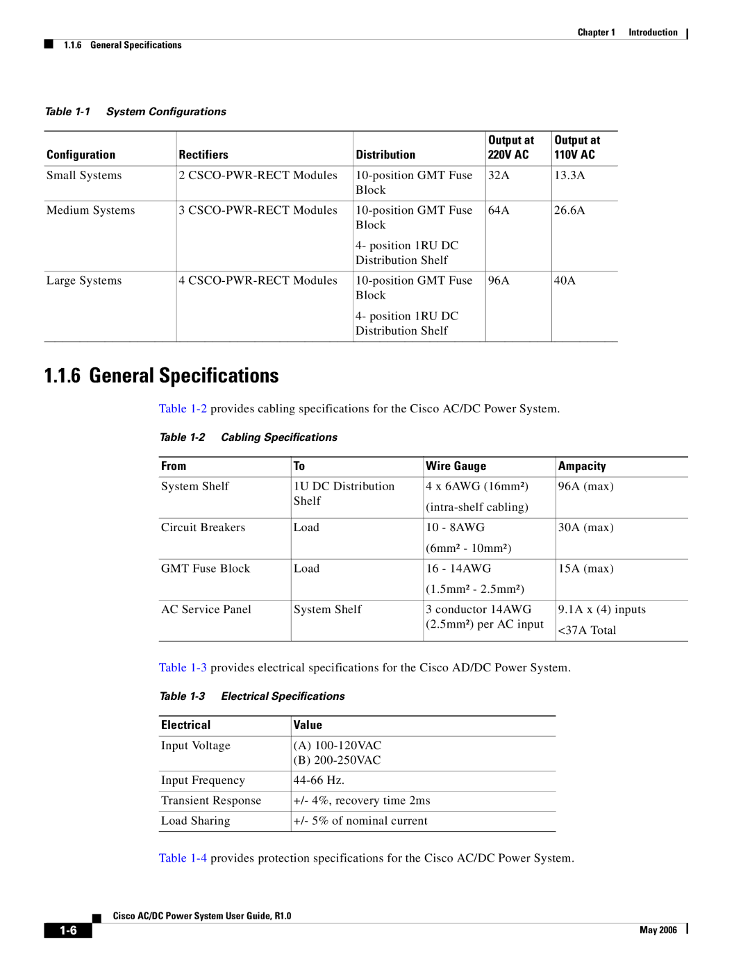 Cisco Systems 124778, 124792, 159330 manual General Specifications, From Wire Gauge Ampacity, Electrical Value 