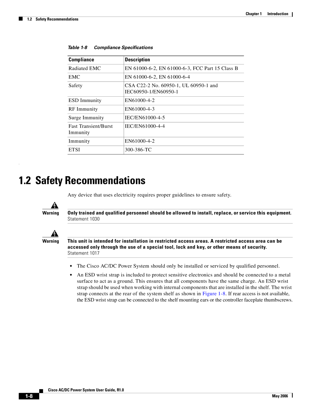 Cisco Systems 124792, 124778, 159330 manual Safety Recommendations, Compliance Description 