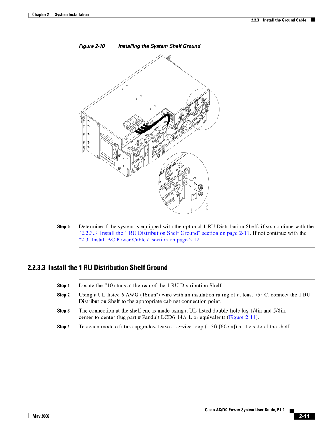 Cisco Systems 124792, 124778, 159330 manual Install the 1 RU Distribution Shelf Ground 