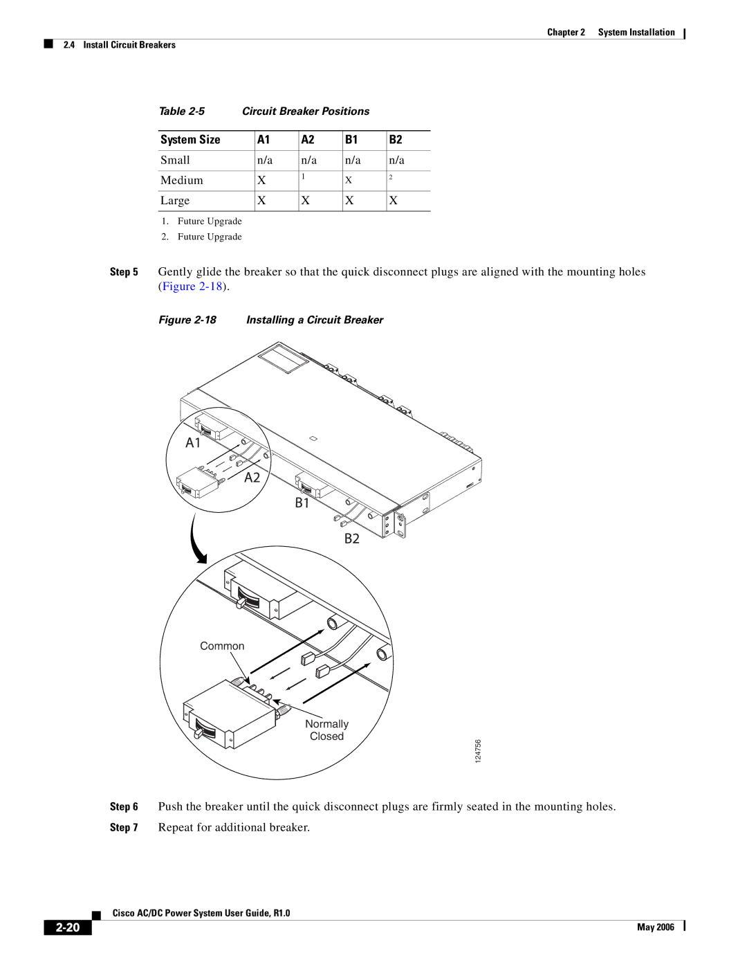 Cisco Systems 124792, 124778, 159330 manual System Size, Installing a Circuit Breaker 