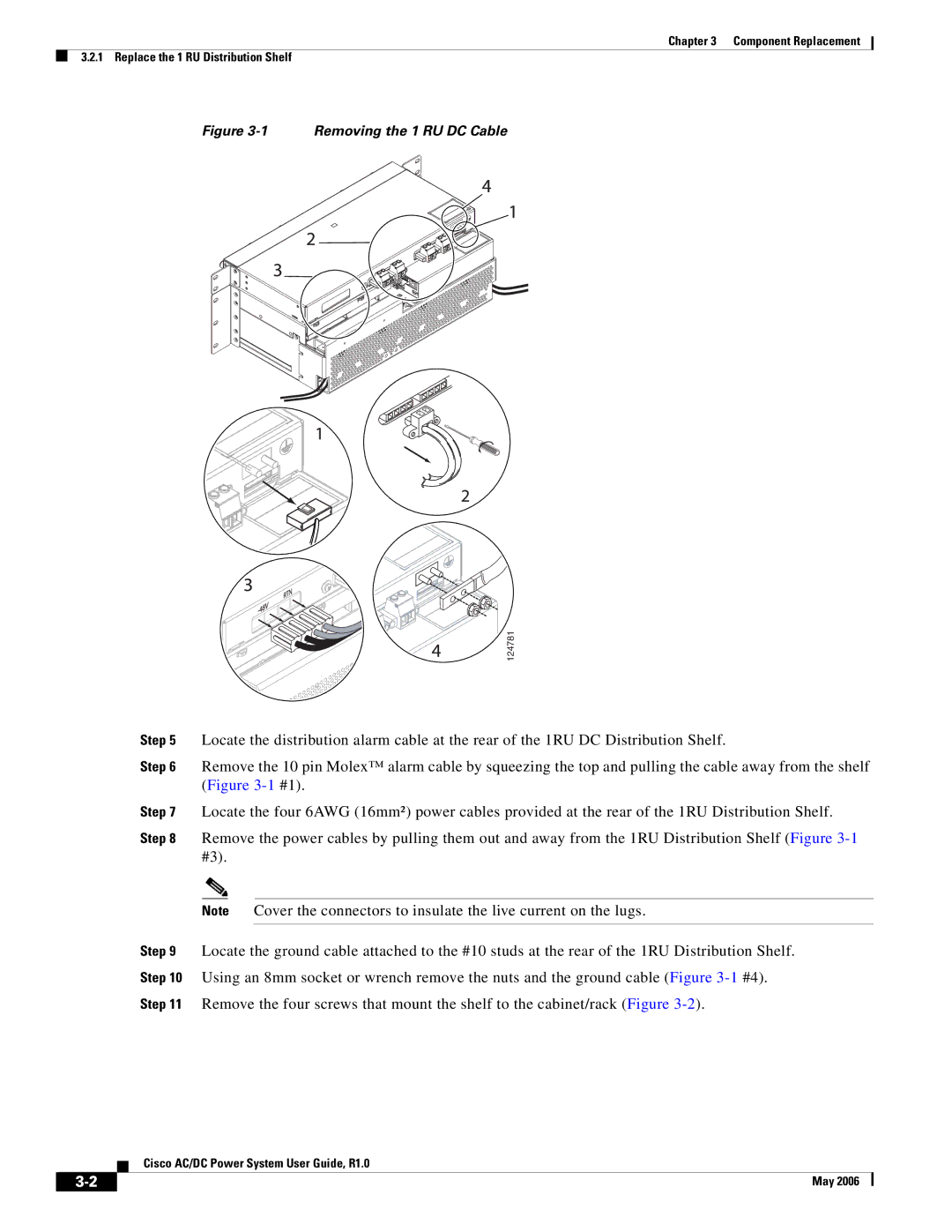 Cisco Systems 124792, 124778, 159330 manual Removing the 1 RU DC Cable 