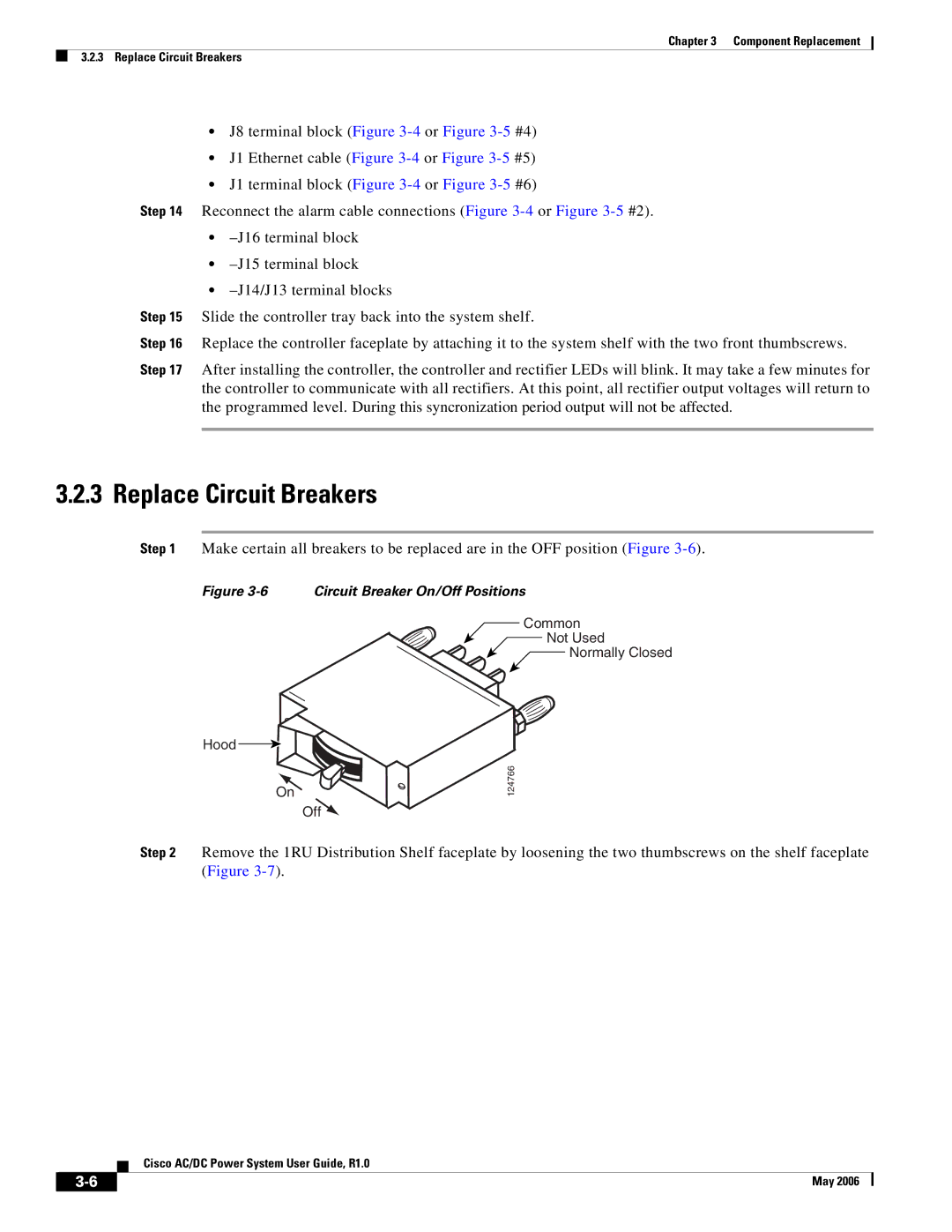 Cisco Systems 124778, 124792, 159330 manual Replace Circuit Breakers, Circuit Breaker On/Off Positions 