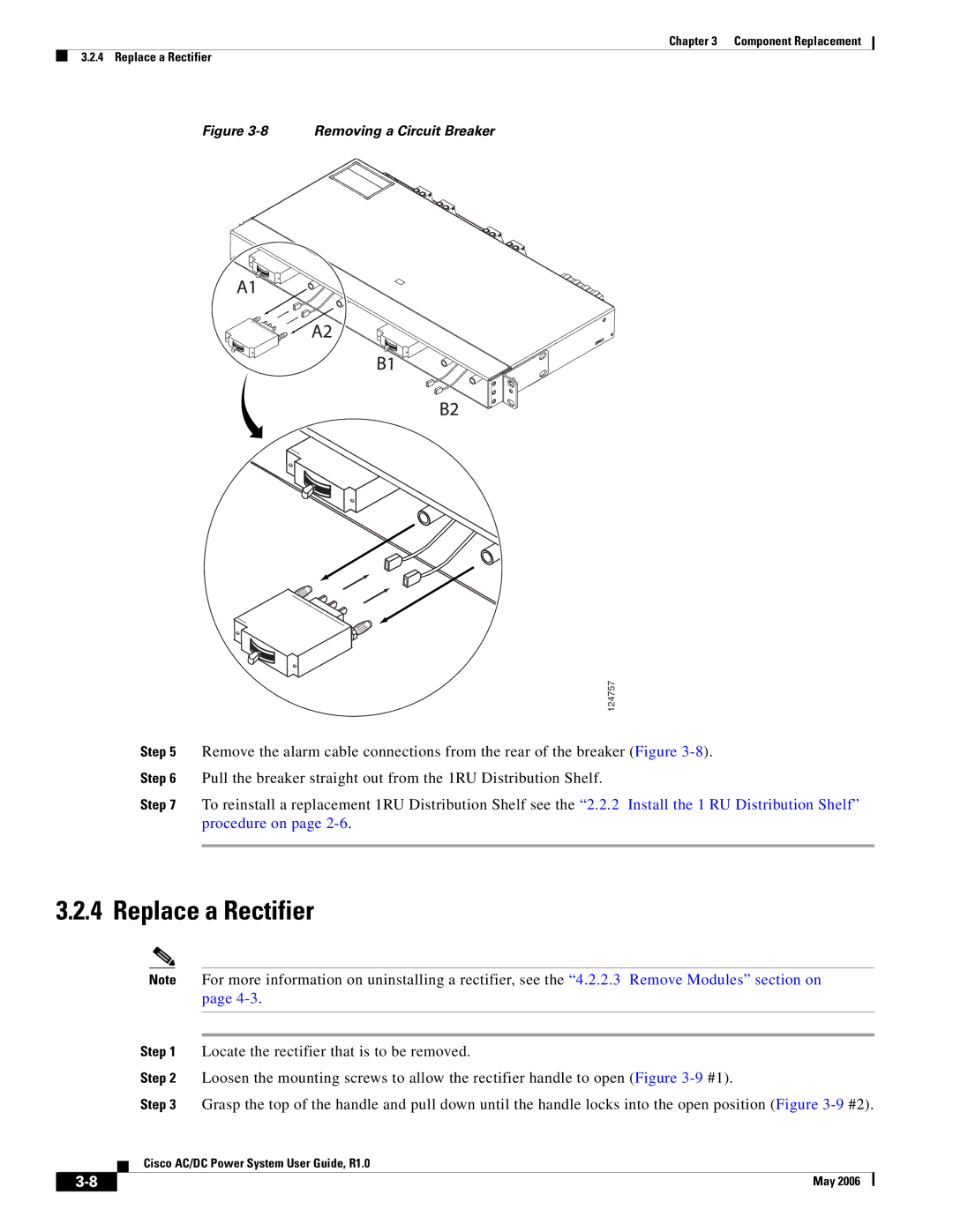 Cisco Systems 124792, 124778, 159330 manual Replace a Rectifier, Removing a Circuit Breaker 