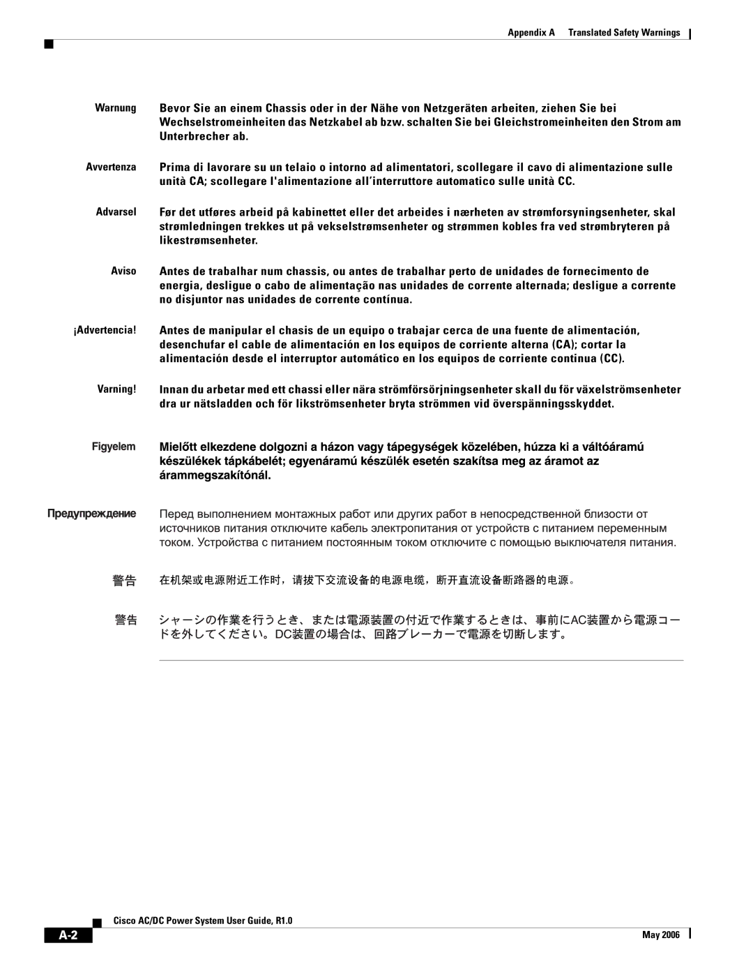 Cisco Systems 159330, 124792, 124778 manual Appendix a Translated Safety Warnings 