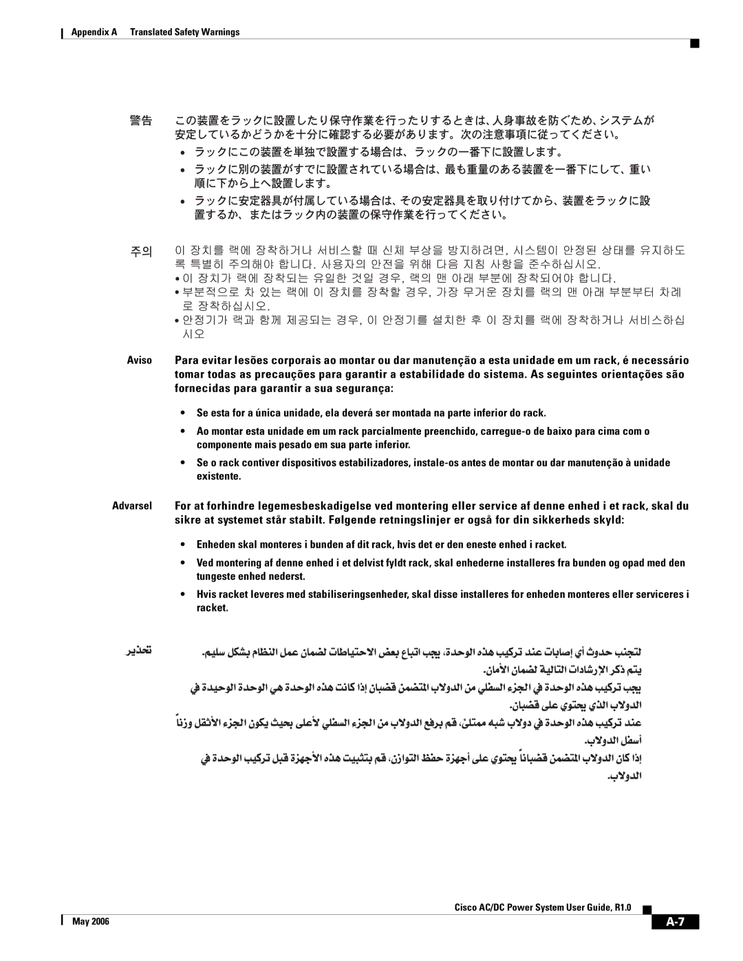 Cisco Systems 124778, 124792, 159330 manual Appendix a Translated Safety Warnings 