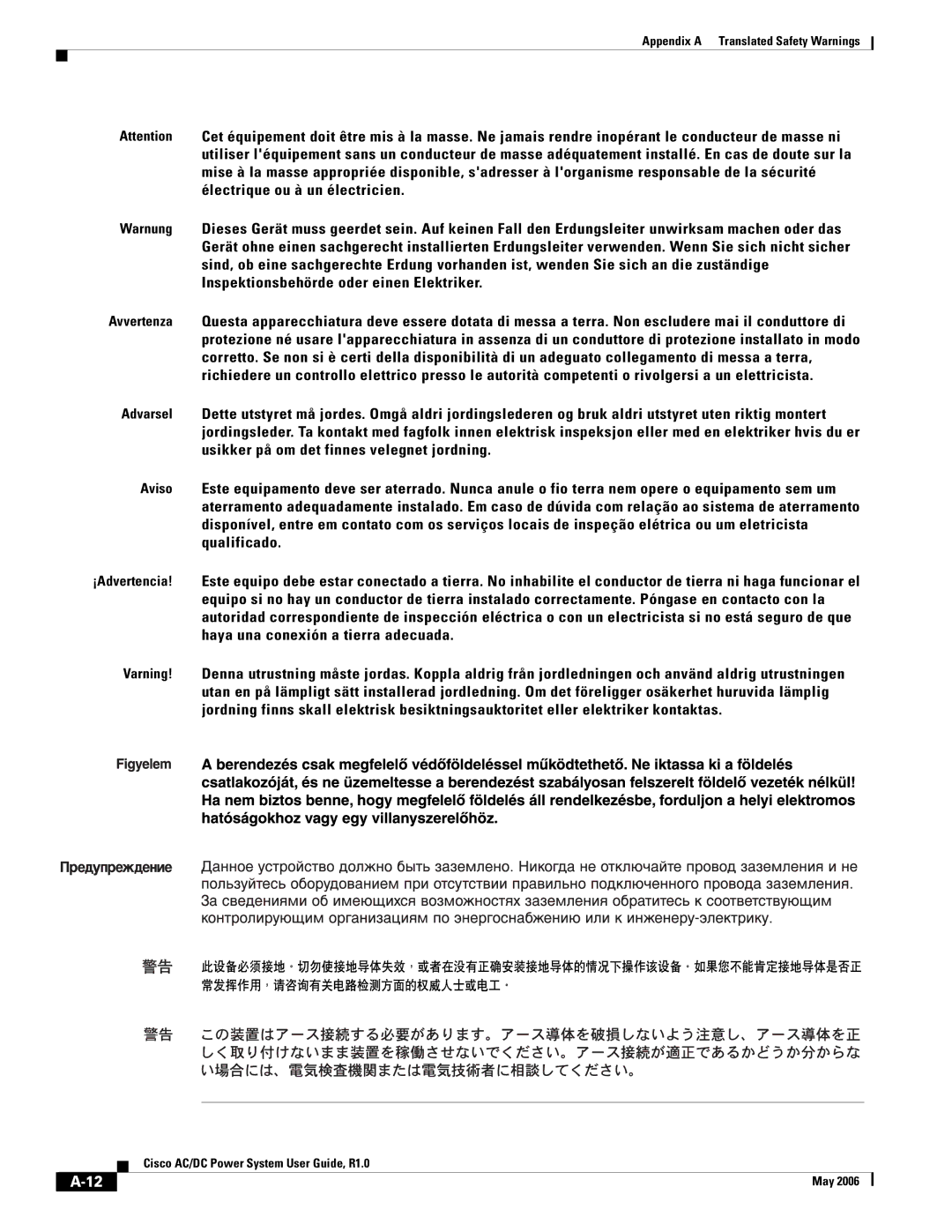 Cisco Systems 124792, 124778, 159330 manual Appendix a Translated Safety Warnings 