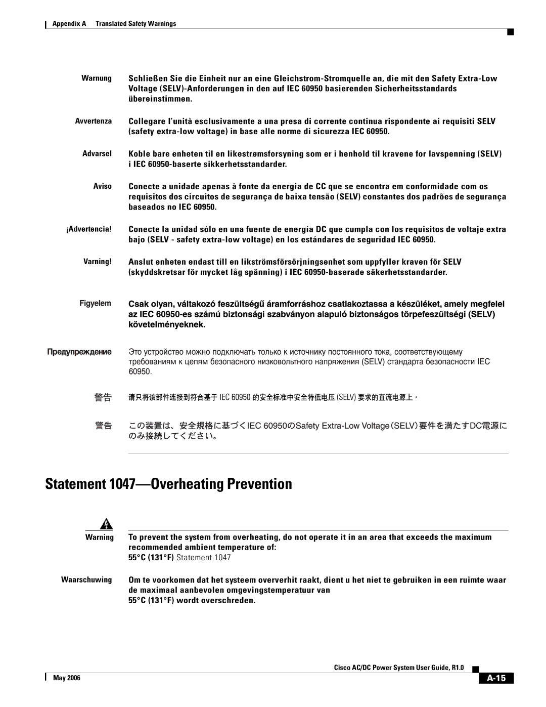 Cisco Systems 124792, 124778, 159330 manual Statement 1047-Overheating Prevention 