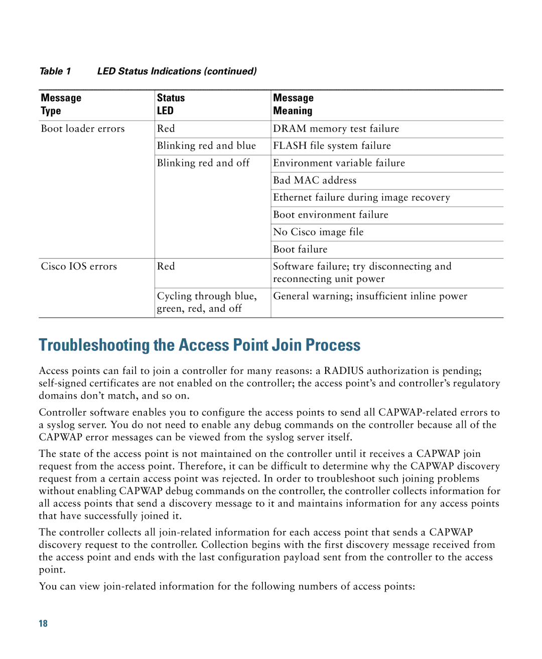 Cisco Systems 1260 specifications Troubleshooting the Access Point Join Process 