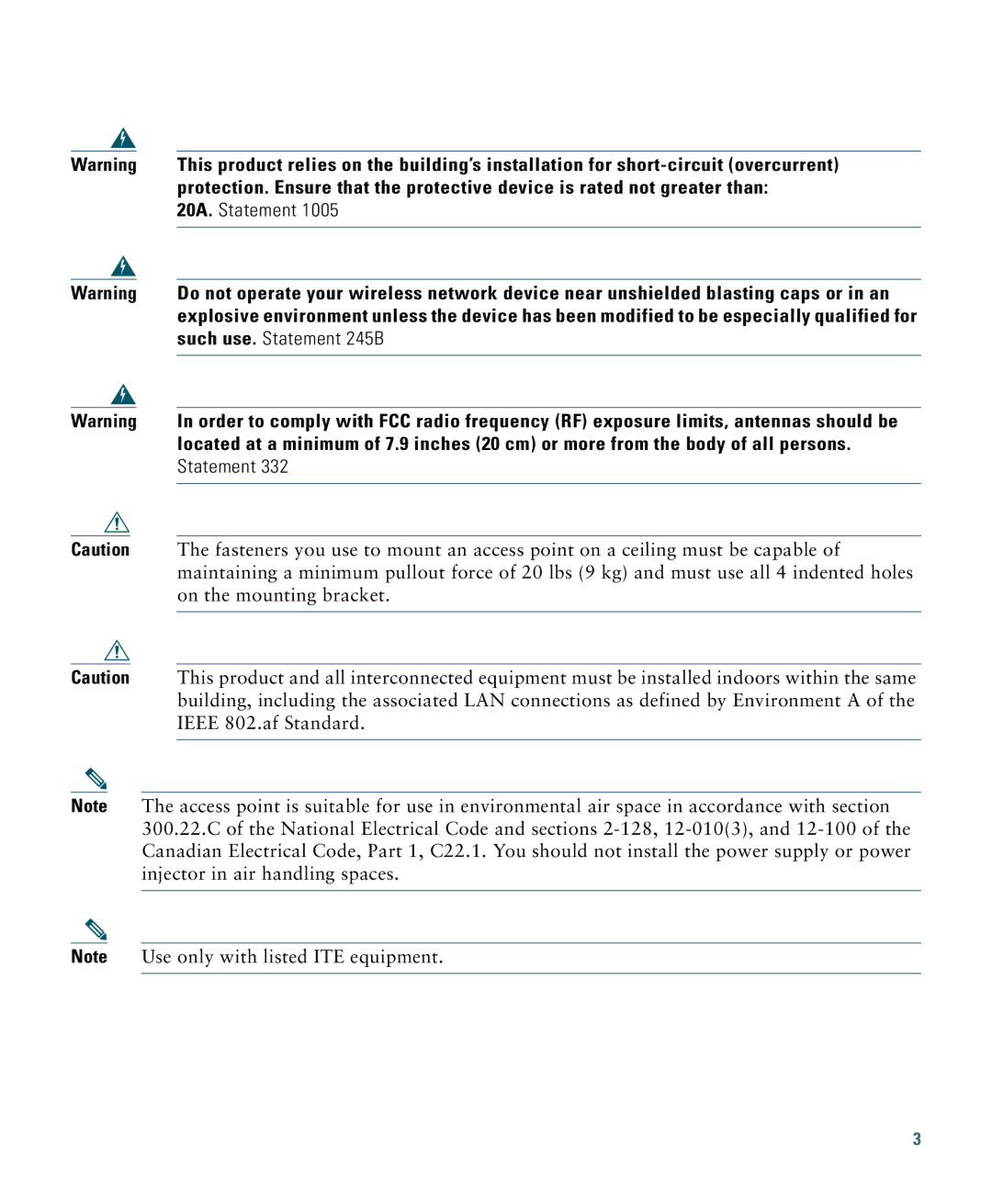 Cisco Systems 1260 specifications 20A. Statement 