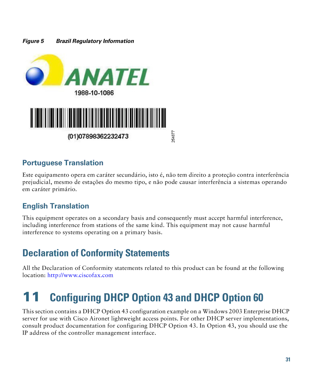 Cisco Systems 1260 specifications Declaration of Conformity Statements, Portuguese Translation 