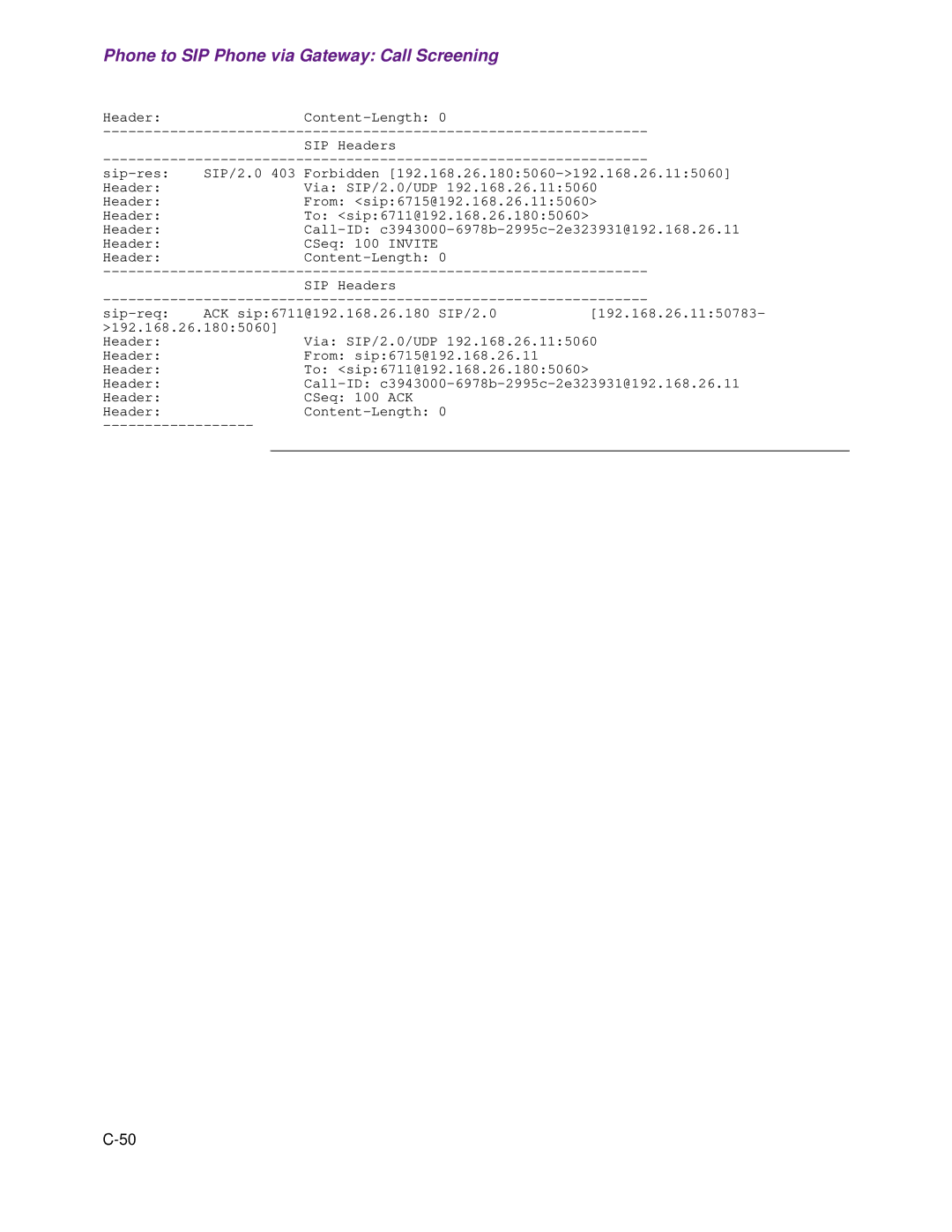 Cisco Systems 1.3.0 manual Phone to SIP Phone via Gateway Call Screening 