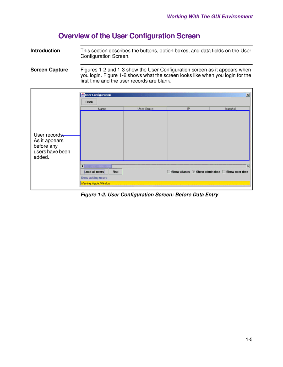 Cisco Systems 1.3.0 manual Overview of the User Configuration Screen, Screen Capture 