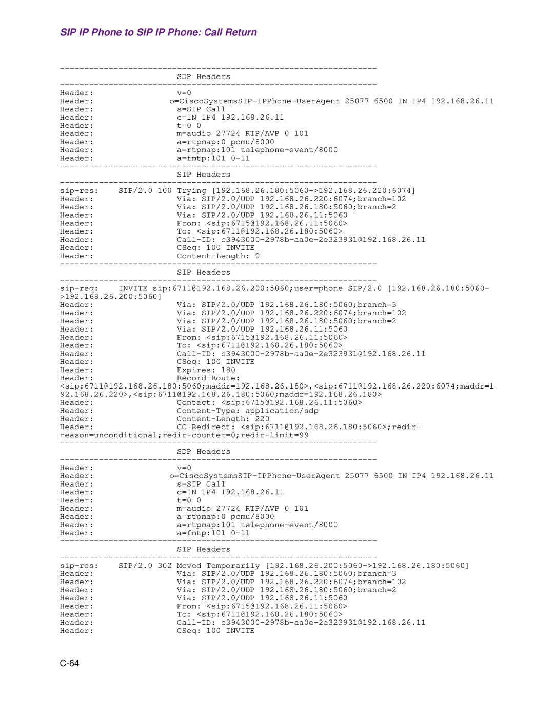 Cisco Systems 1.3.0 manual SIP IP Phone to SIP IP Phone Call Return 