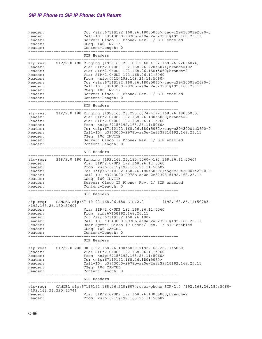 Cisco Systems 1.3.0 manual SIP IP Phone to SIP IP Phone Call Return 