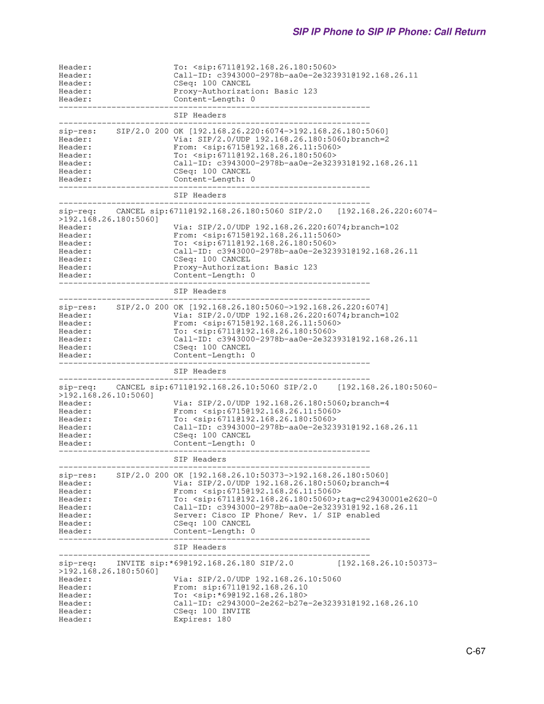 Cisco Systems 1.3.0 manual SIP IP Phone to SIP IP Phone Call Return 