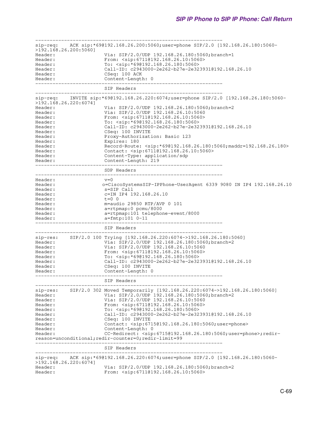 Cisco Systems 1.3.0 manual SIP IP Phone to SIP IP Phone Call Return 