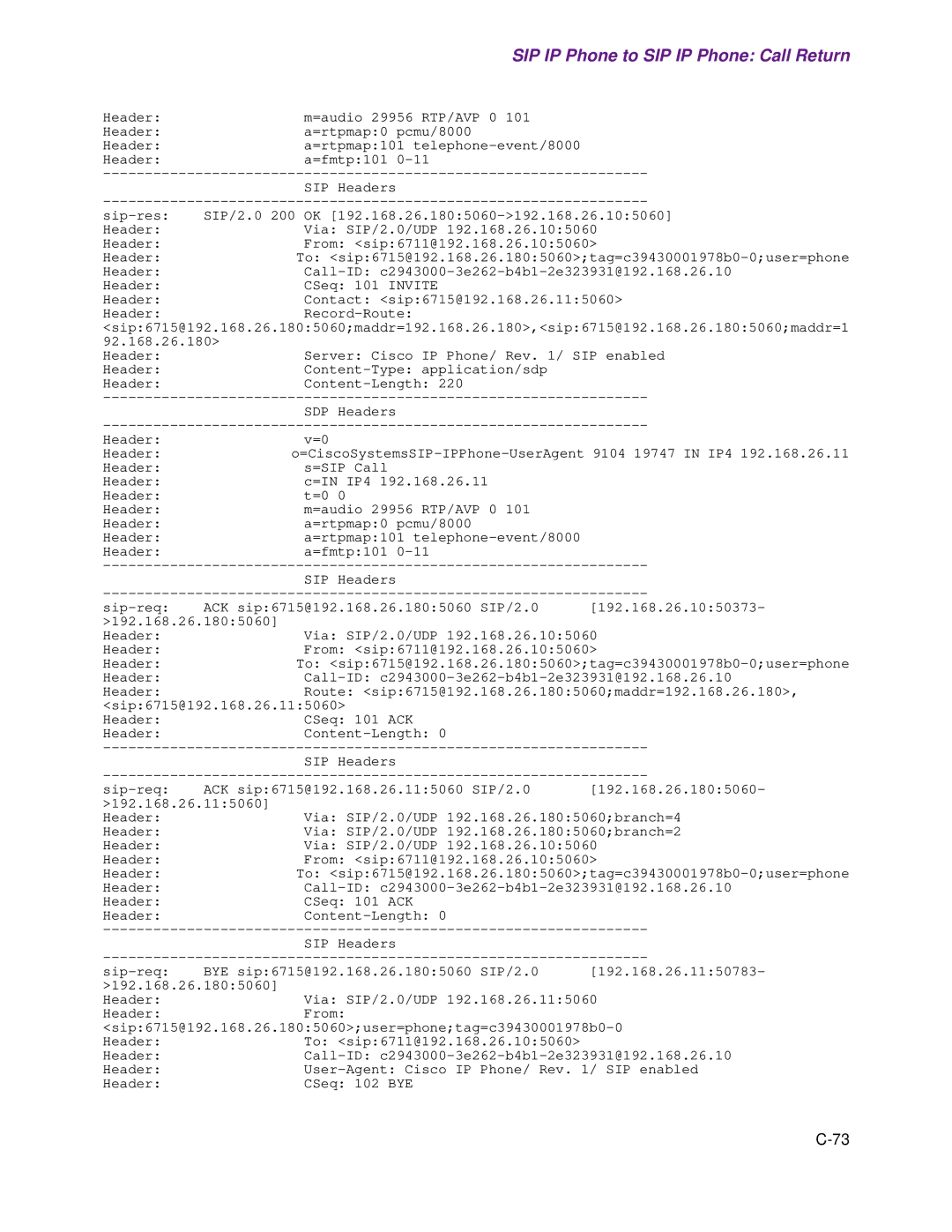 Cisco Systems 1.3.0 manual SIP IP Phone to SIP IP Phone Call Return 