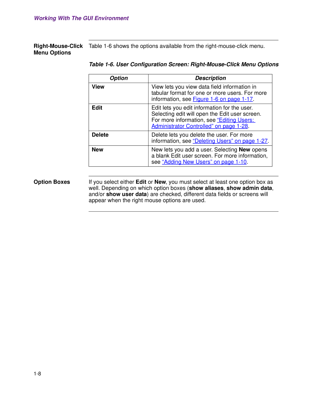 Cisco Systems 1.3.0 manual Menu Options, View, Edit, Delete, New 