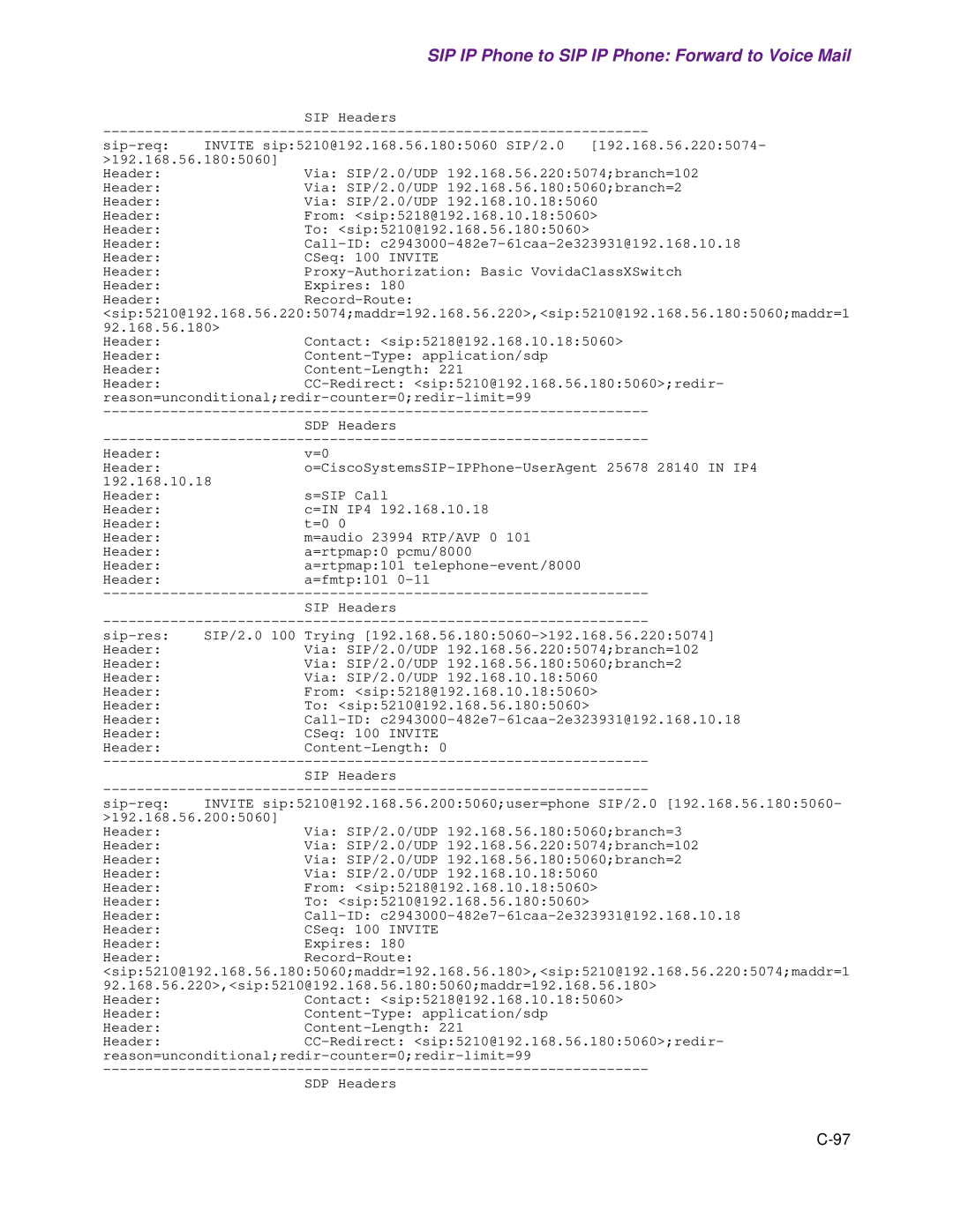 Cisco Systems 1.3.0 manual SIP IP Phone to SIP IP Phone Forward to Voice Mail 