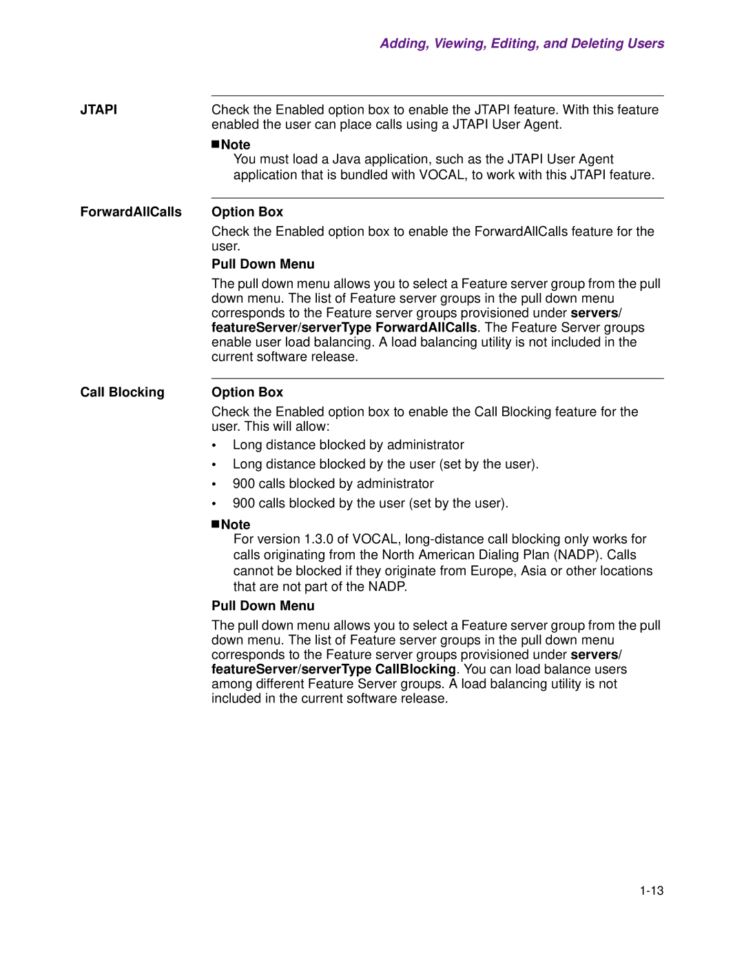 Cisco Systems 1.3.0 manual ForwardAllCalls Option Box, Pull Down Menu, Call Blocking Option Box 