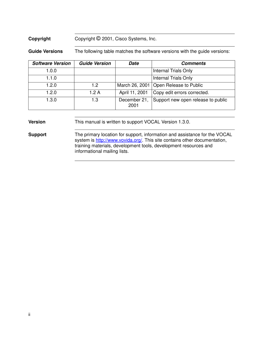 Cisco Systems 1.3.0 manual Copyright, Guide Versions, Comments, Support 