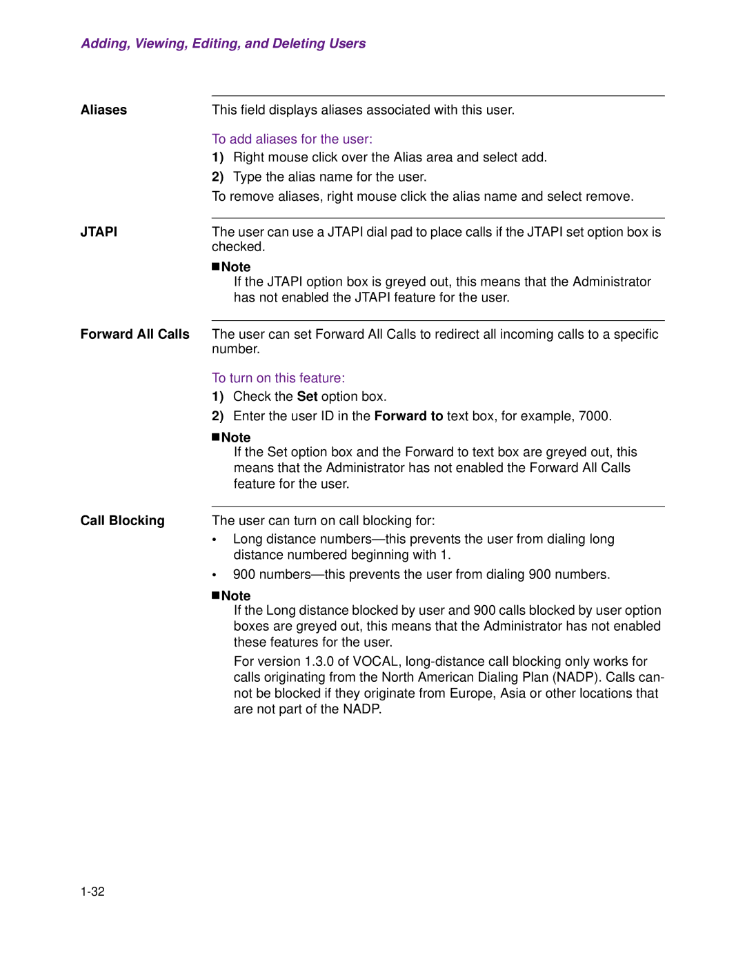 Cisco Systems 1.3.0 manual Aliases, To add aliases for the user 