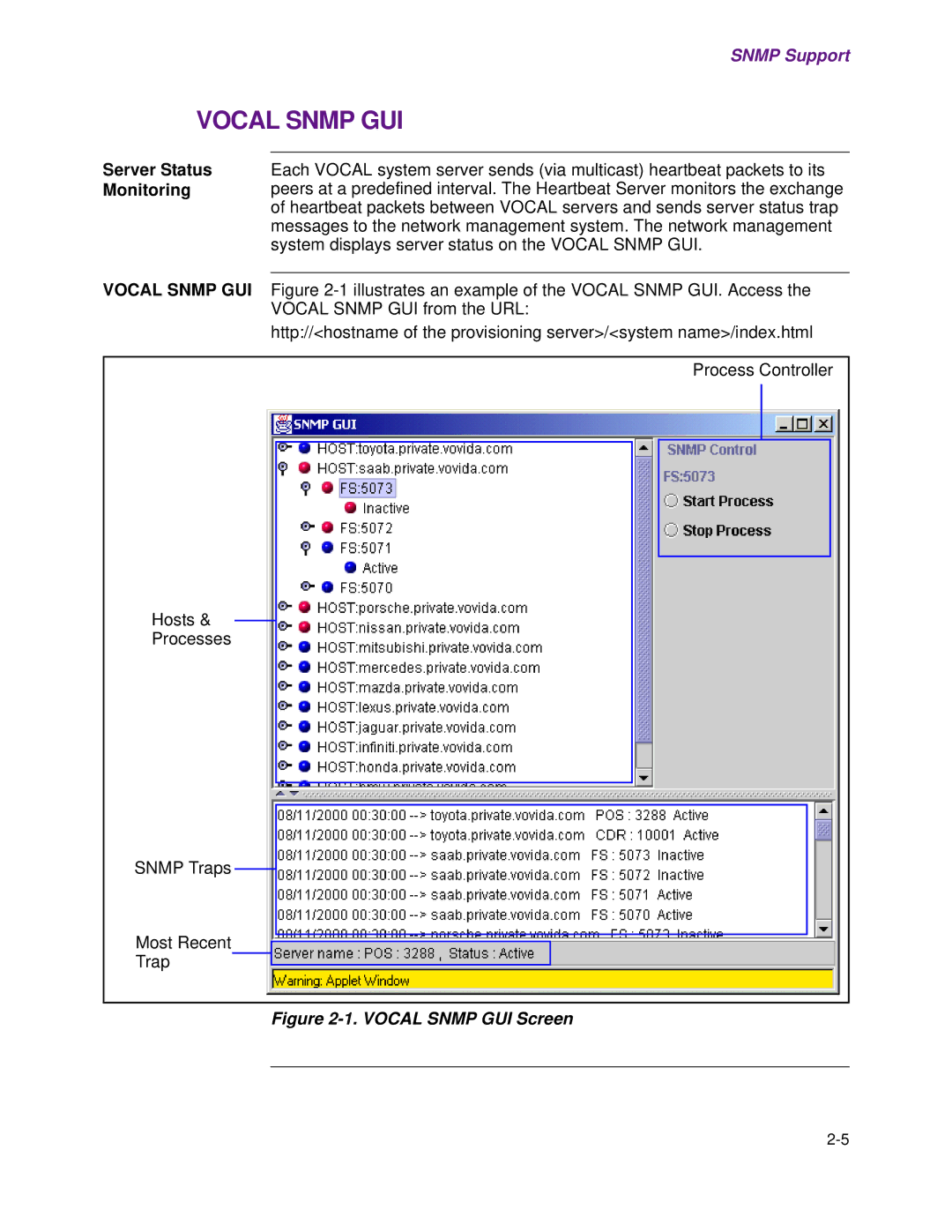 Cisco Systems 1.3.0 manual Server Status Monitoring, Vocal Snmp GUI Screen 