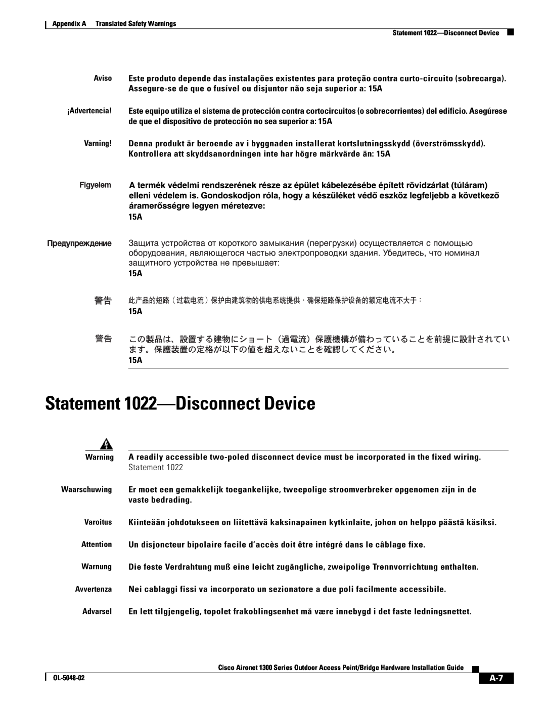 Cisco Systems 1300 Series manual Statement 1022-Disconnect Device 