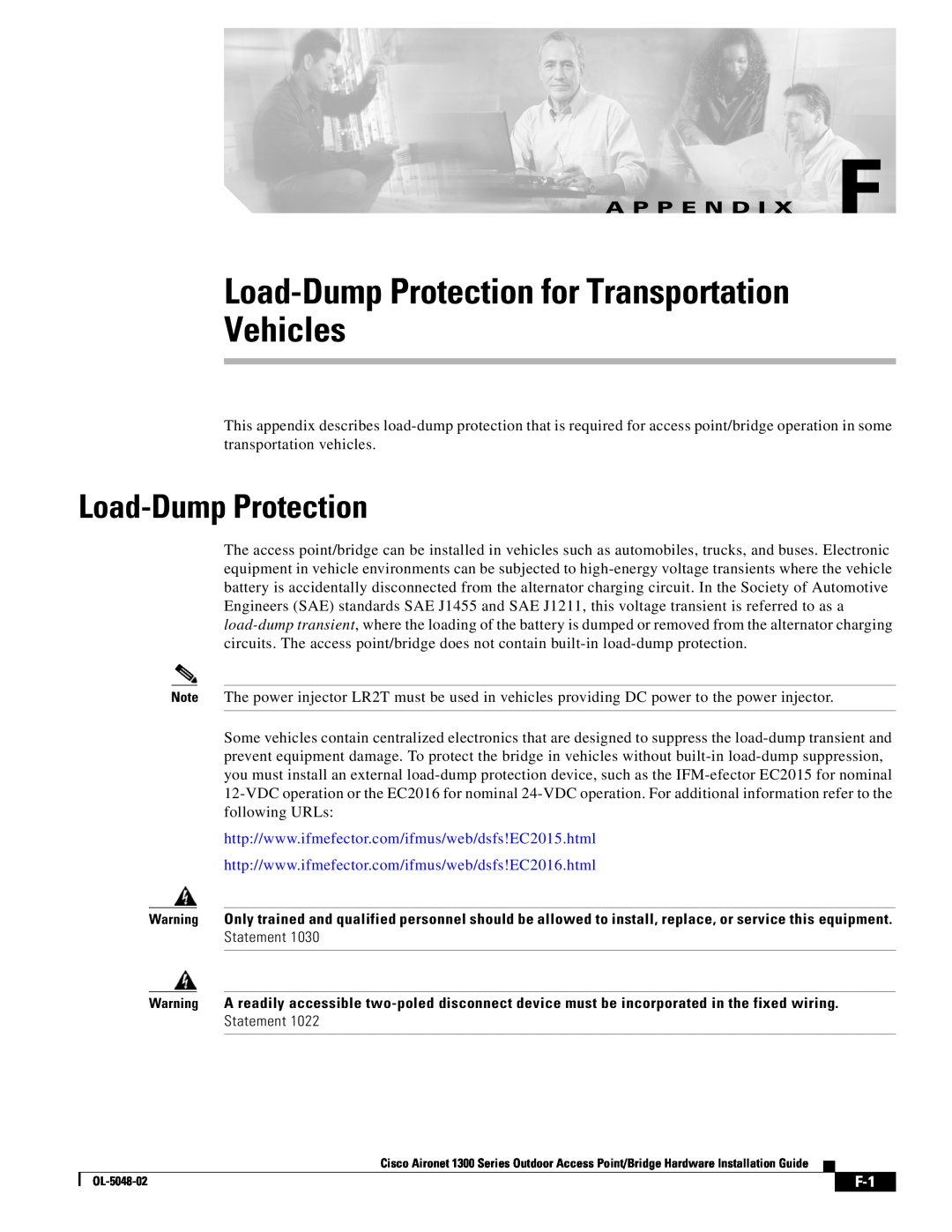 Cisco Systems 1300 Series manual Load-Dump Protection for Transportation Vehicles, A P P E N D I X F 