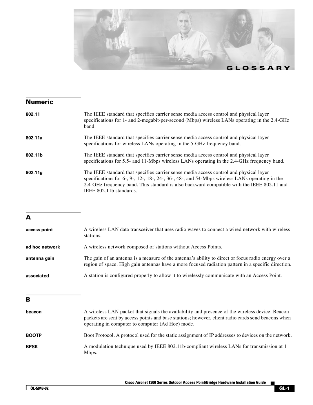 Cisco Systems 1300 Series manual Numeric, G L O S S A R Y, GL-1 