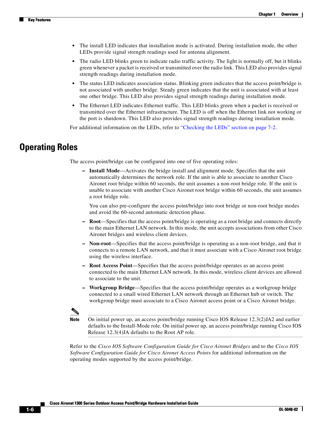 Cisco Systems 1300 Series manual Operating Roles 