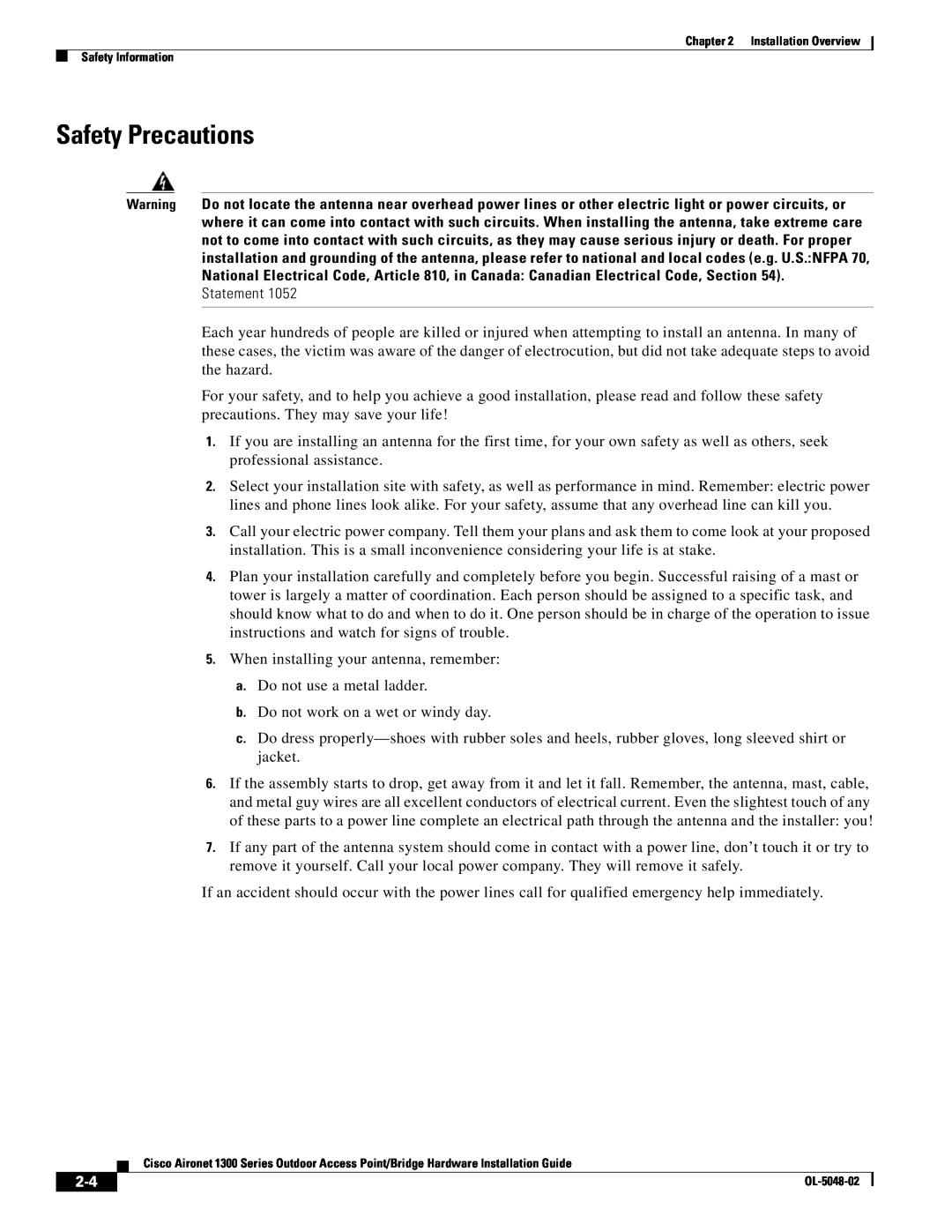 Cisco Systems 1300 Series manual Safety Precautions 