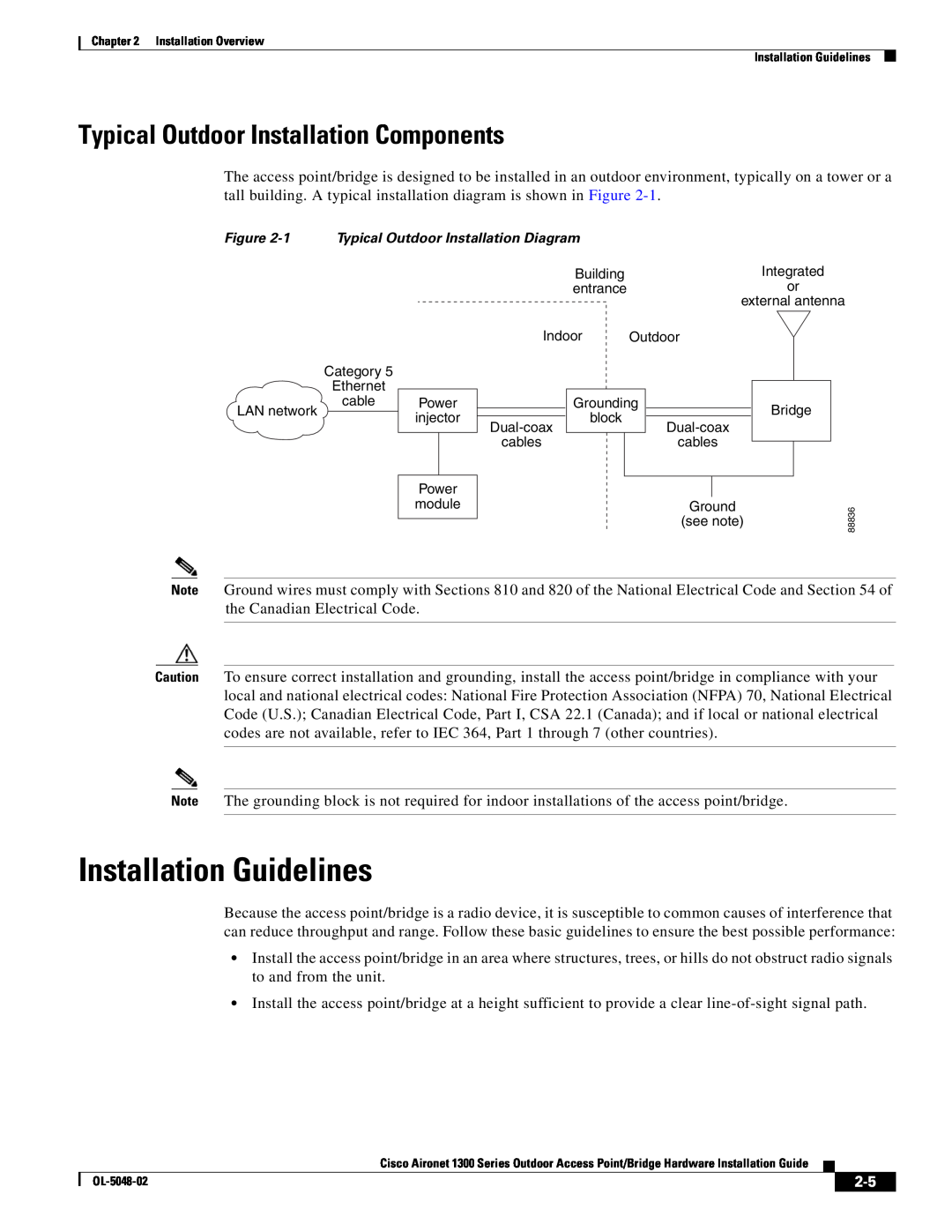 Cisco Systems 1300 Series manual Installation Guidelines, Typical Outdoor Installation Components 