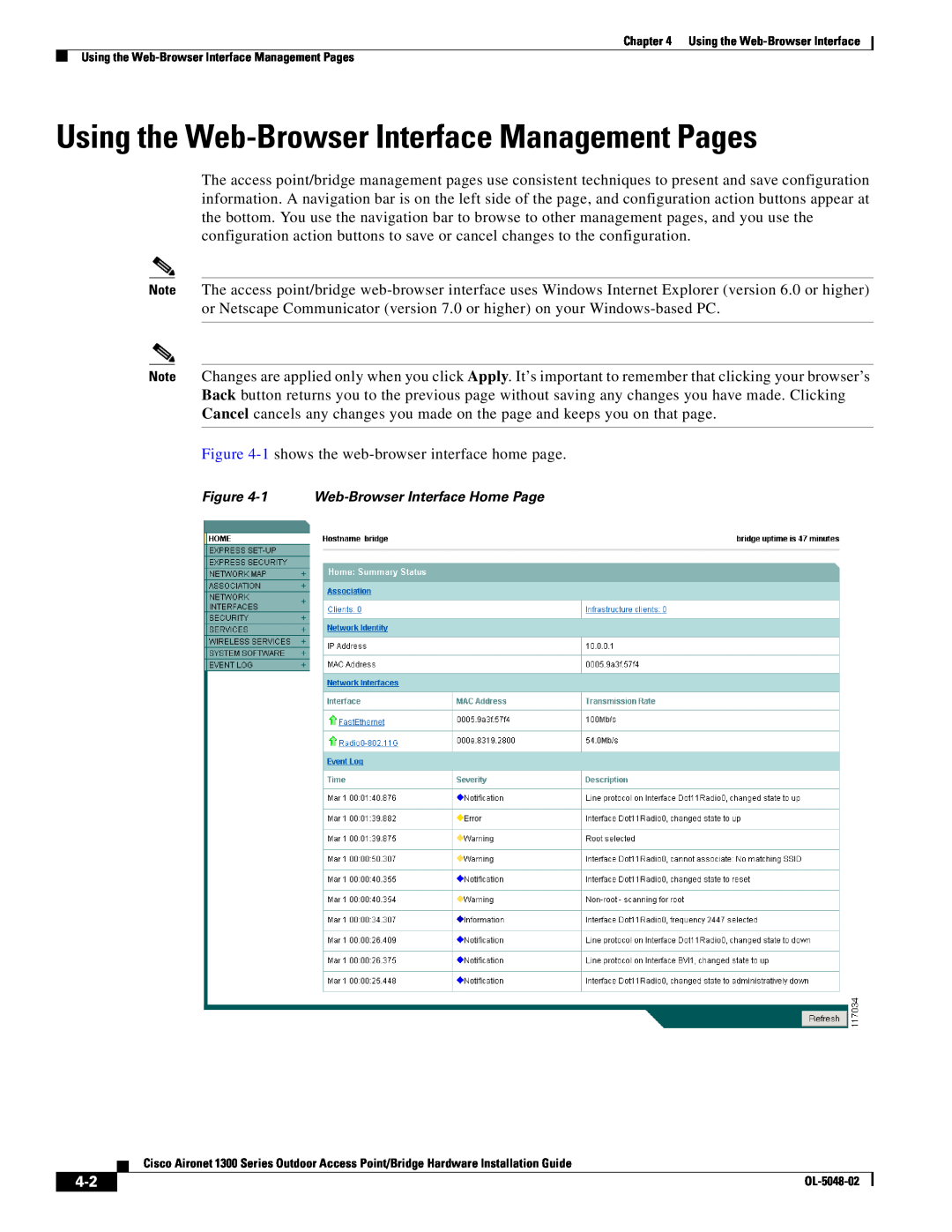 Cisco Systems 1300 Series manual Using the Web-Browser Interface Management Pages 