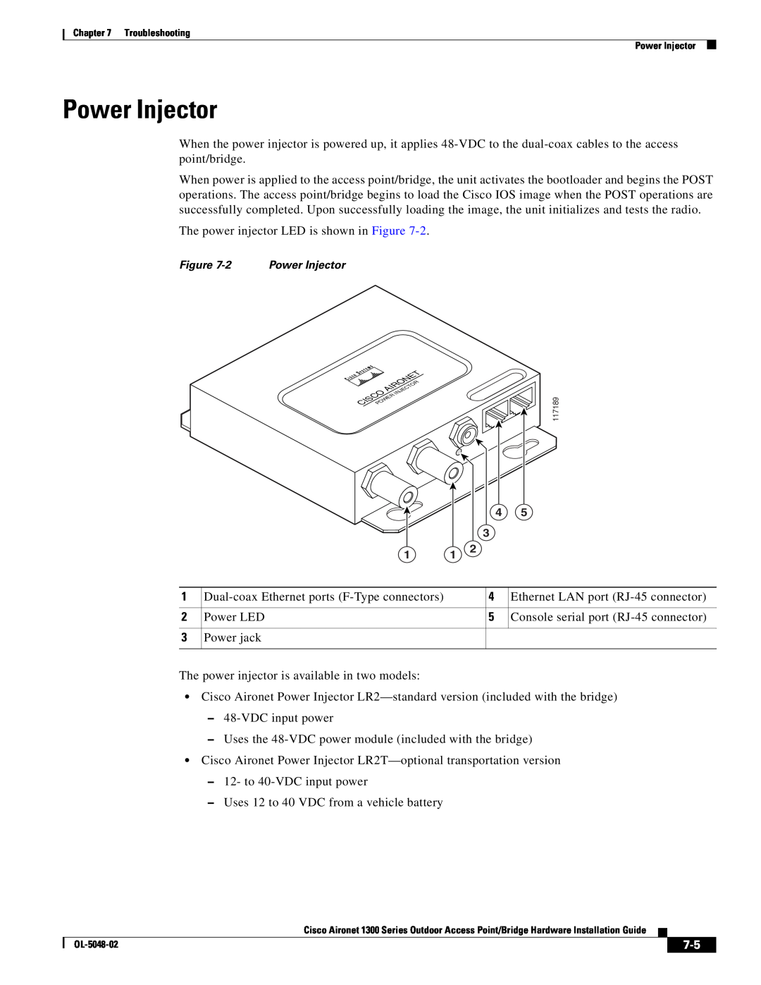 Cisco Systems 1300 Series manual Power Injector 