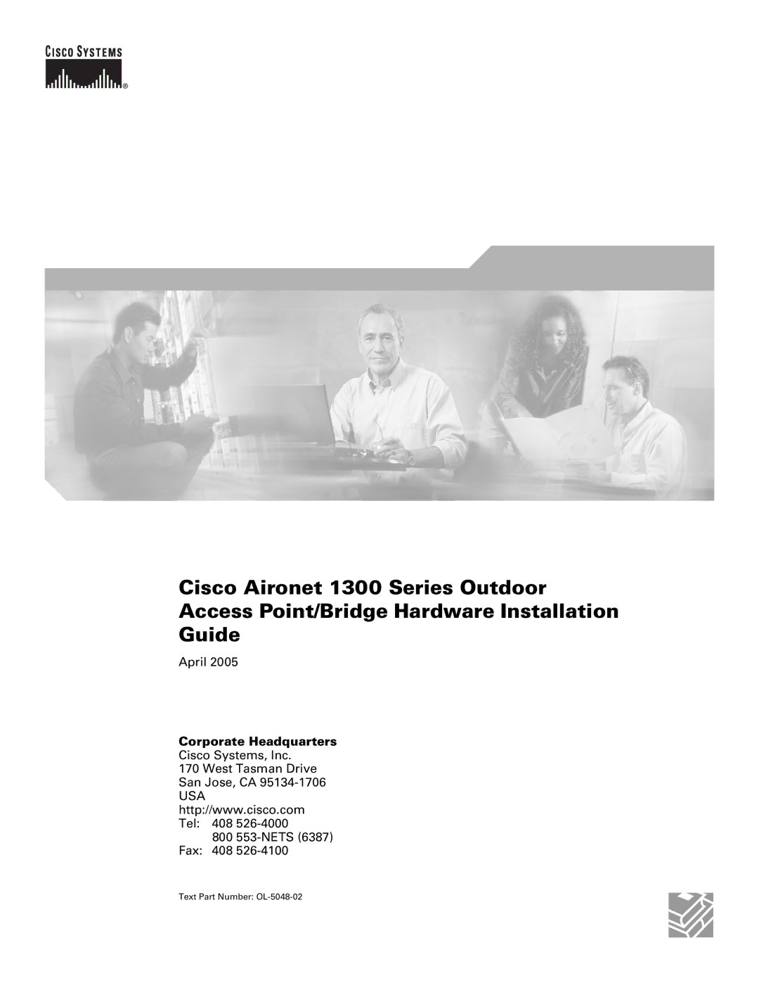 Cisco Systems 1300 Series manual Corporate Headquarters, Text Part Number OL-5048-02 