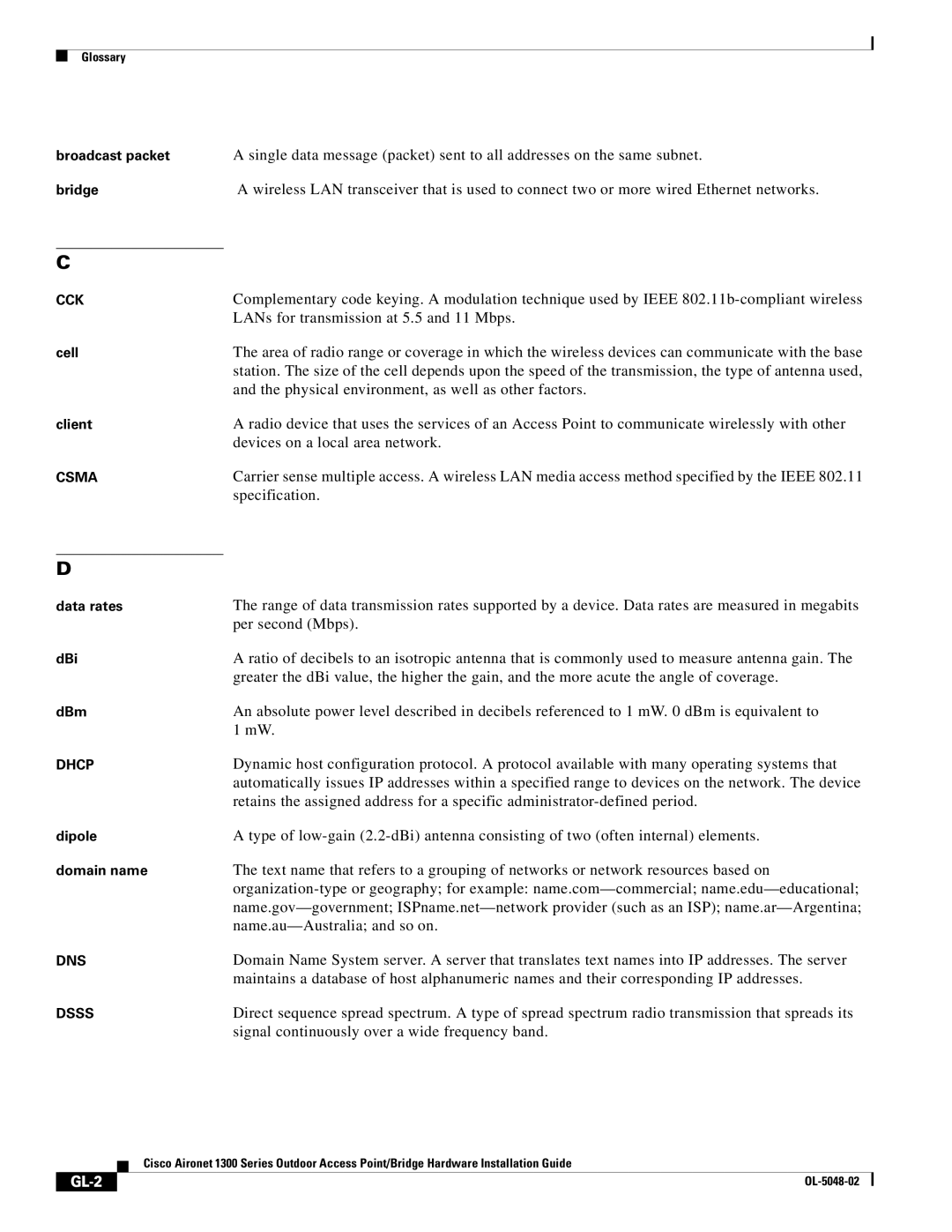 Cisco Systems 1300 Series manual GL-2 