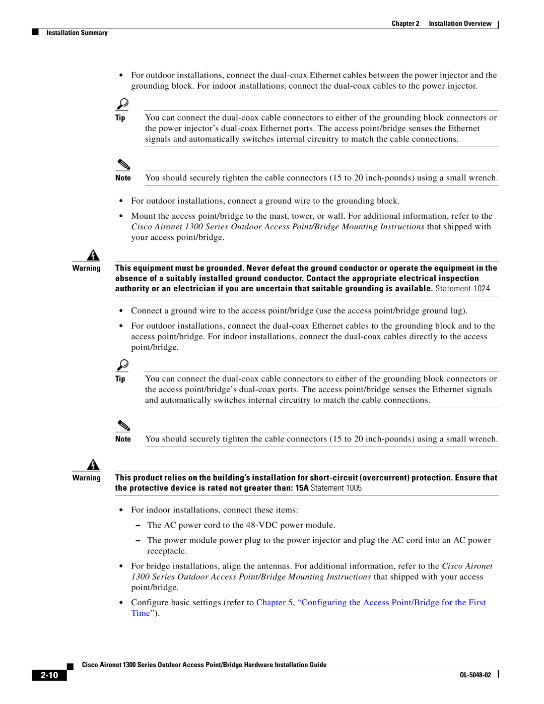 Cisco Systems 1300 Series manual Installation Overview Installation Summary 