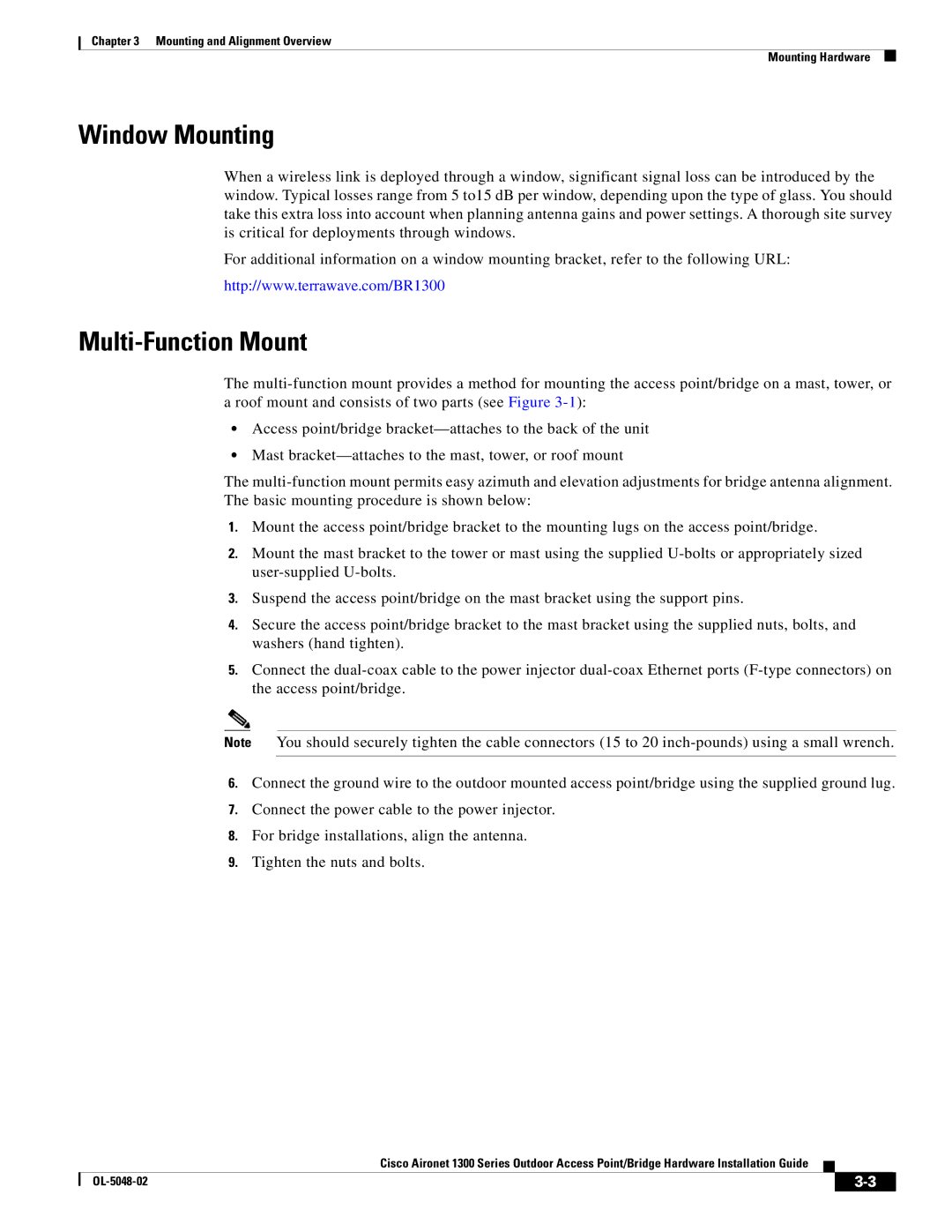 Cisco Systems 1300 Series manual Window Mounting, Multi-Function Mount 