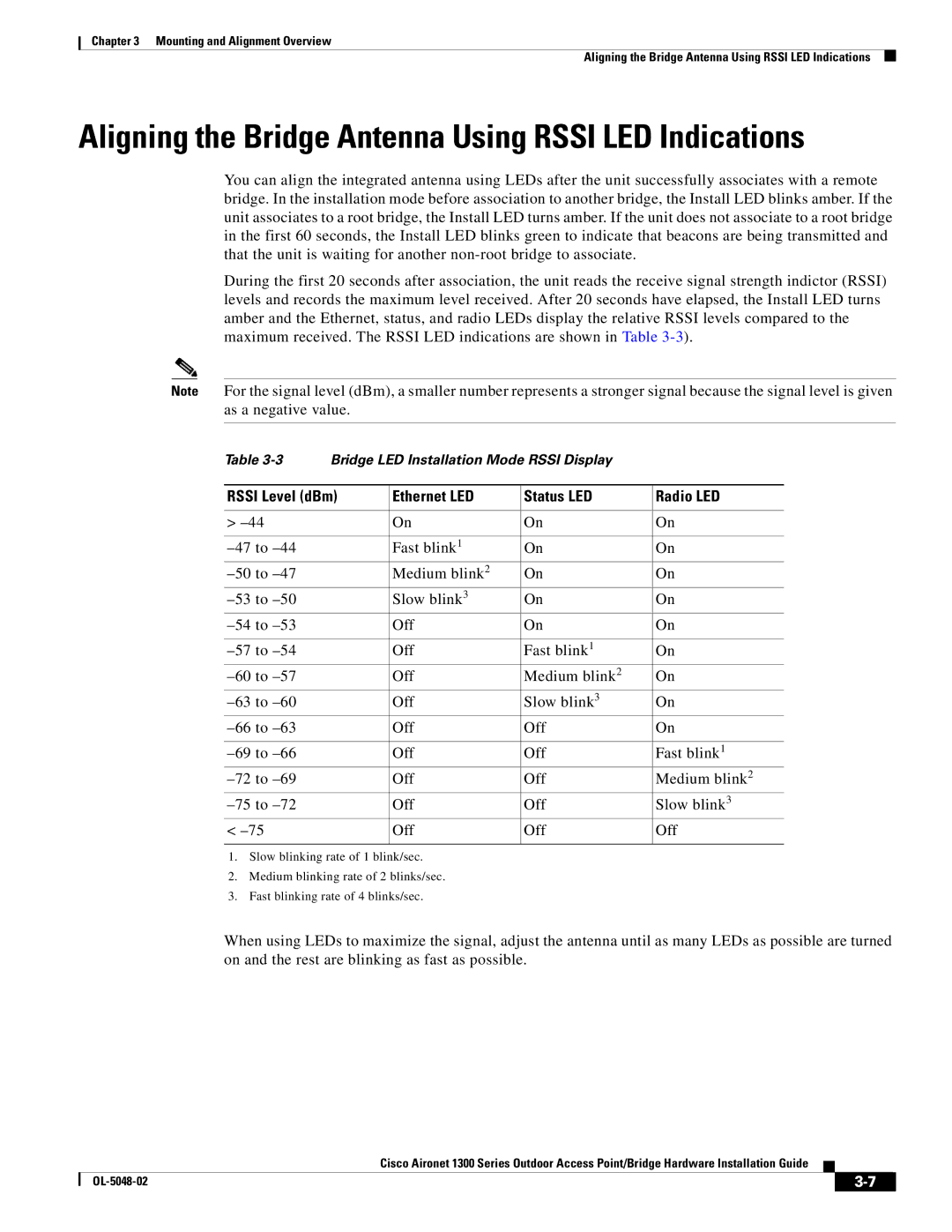 Cisco Systems 1300 Series manual Aligning the Bridge Antenna Using Rssi LED Indications 