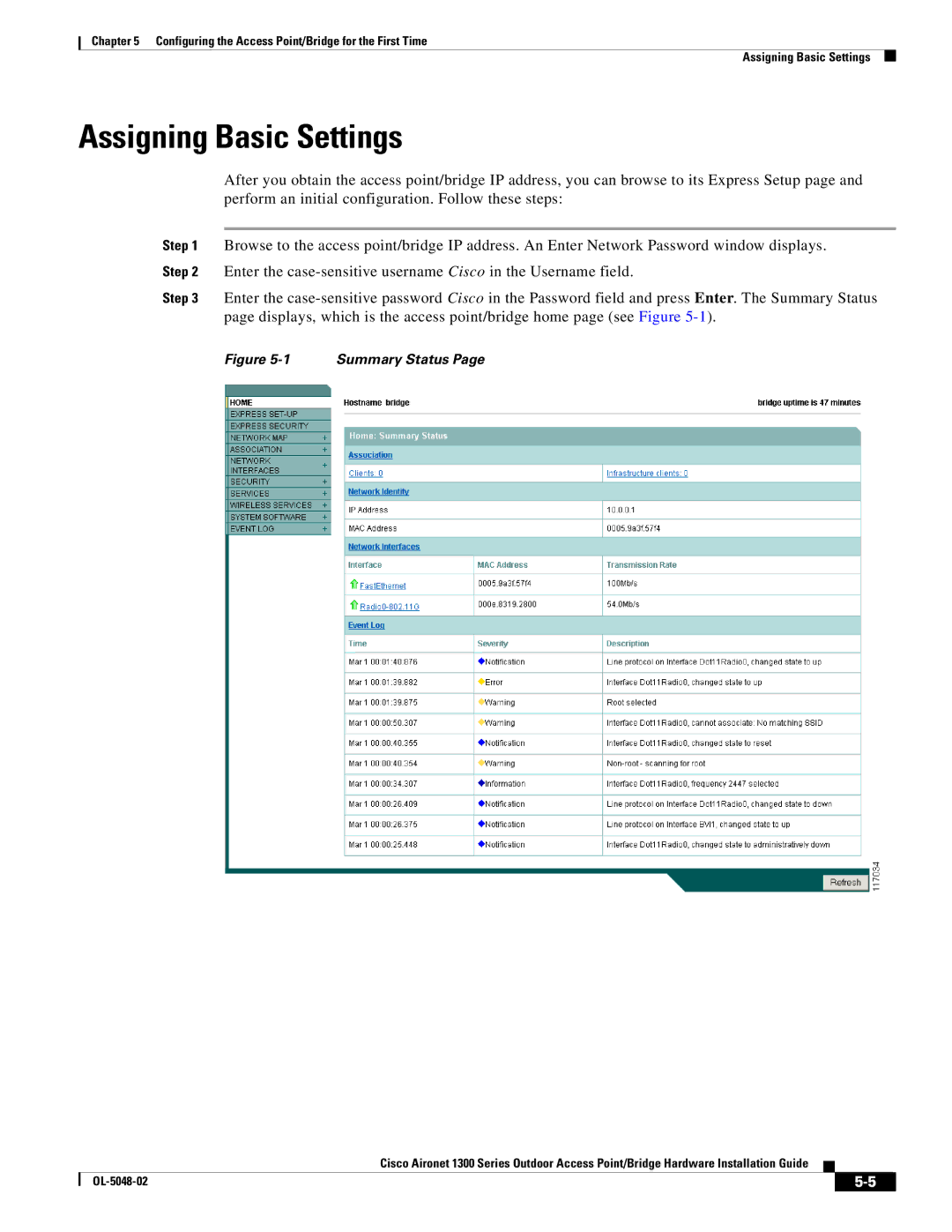 Cisco Systems 1300 Series manual Assigning Basic Settings, Summary Status 